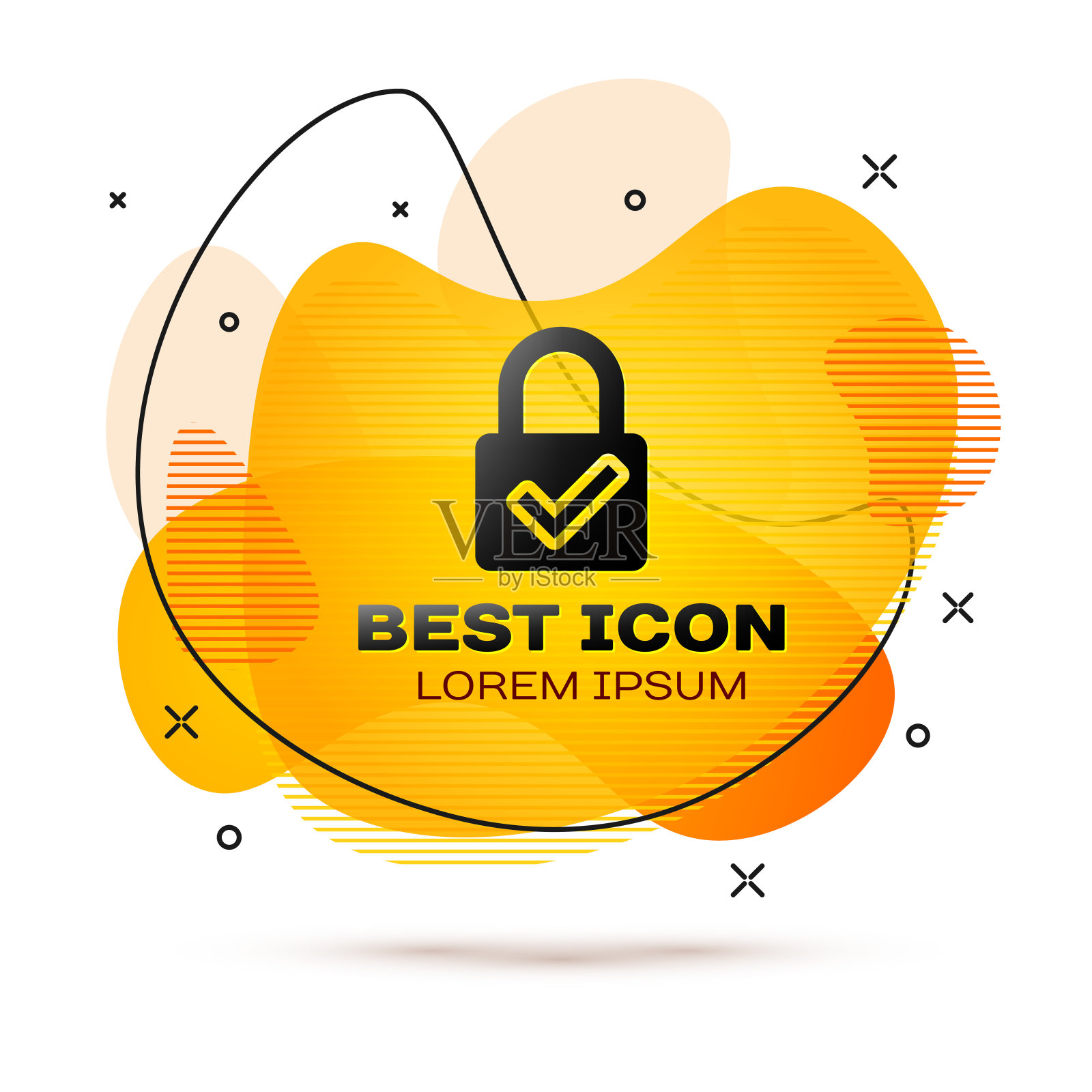 黑色打开挂锁和检查标记图标隔离在白色背景。网络安全的概念。数字数据保护。安全安全。液颜色的旗帜。矢量图图标素材