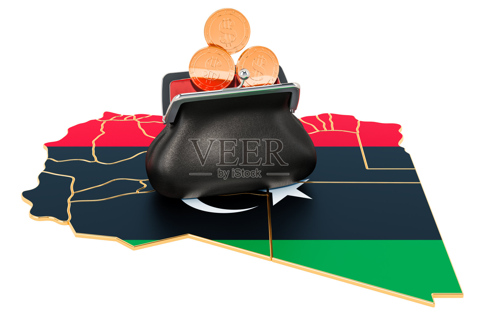 在利比亚的银行，投资或金融概念。3D渲染孤立的白色背景照片摄影图片