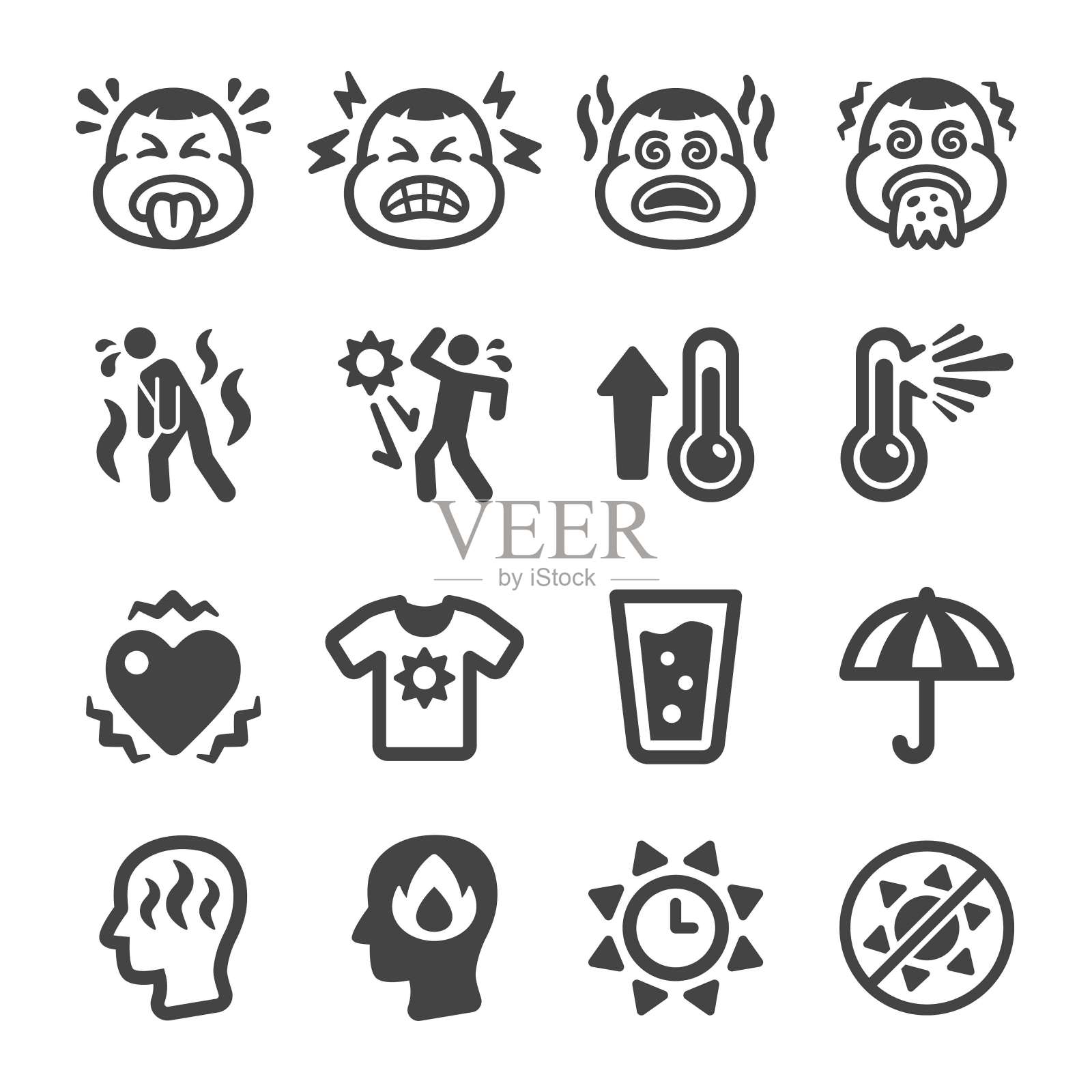 中暑图标集插画图片素材