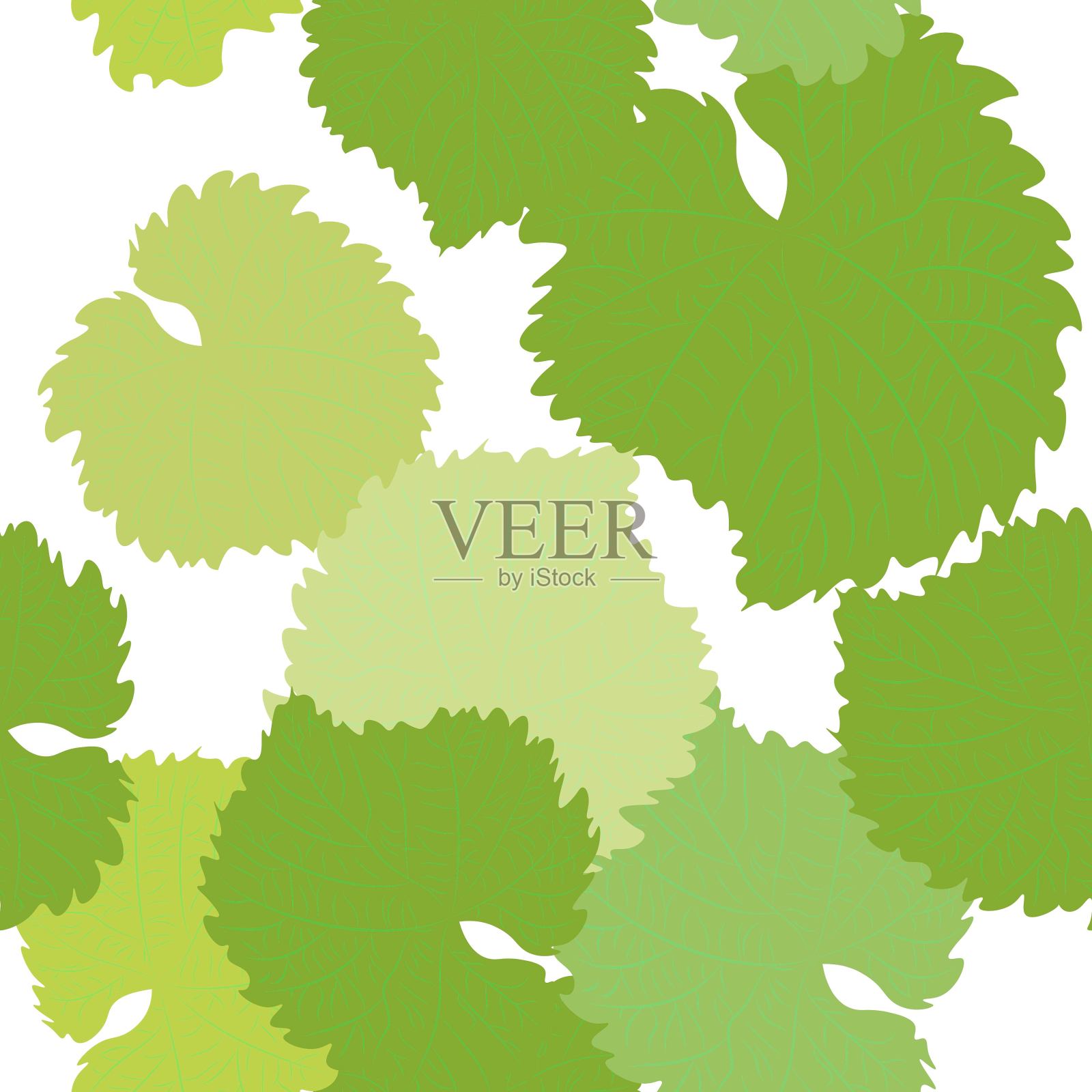 矢量无缝模式与手绘酒葡萄叶。美丽的设计元素，完美的印花和图案。插画图片素材