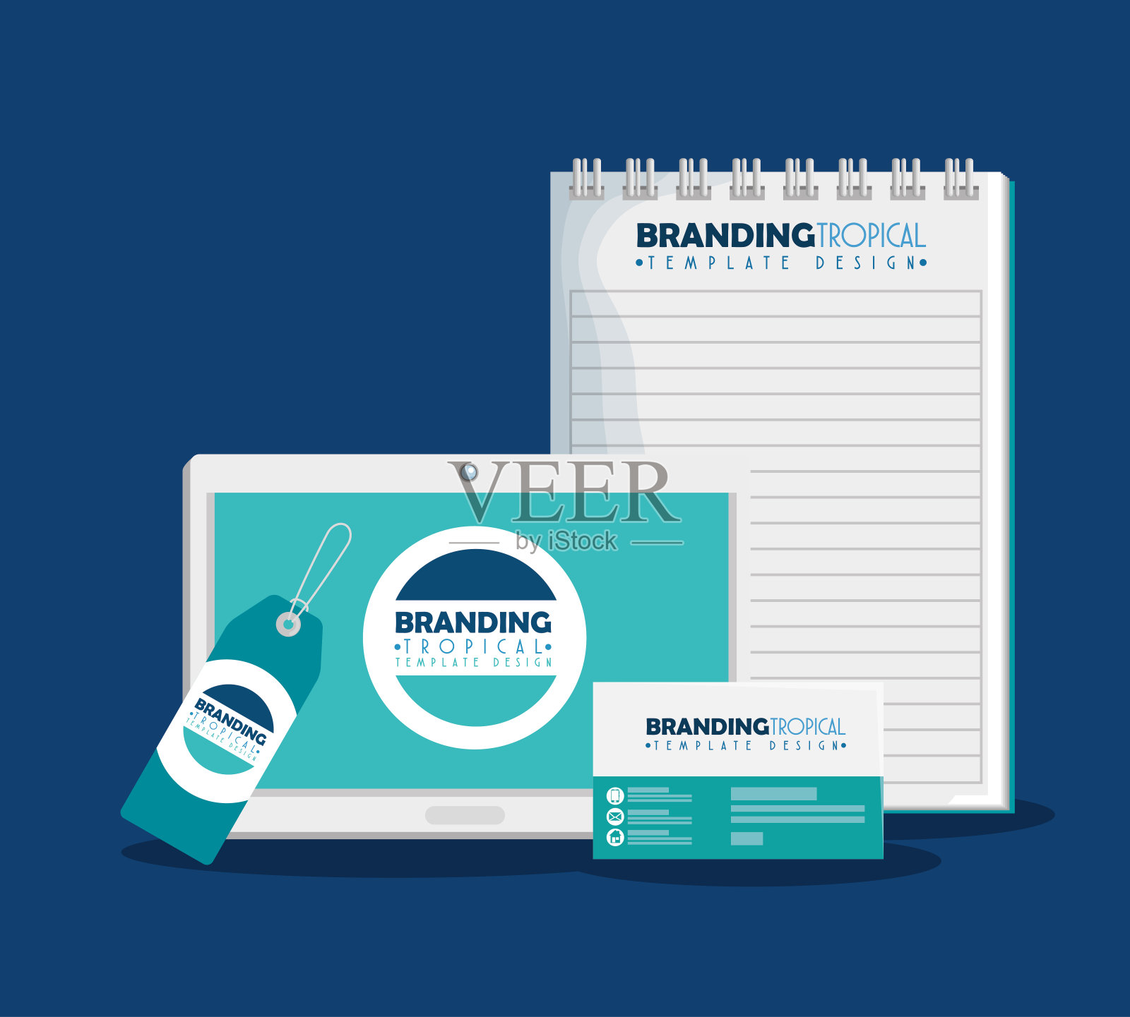 笔记本与平板产品和标签与卡片插画图片素材