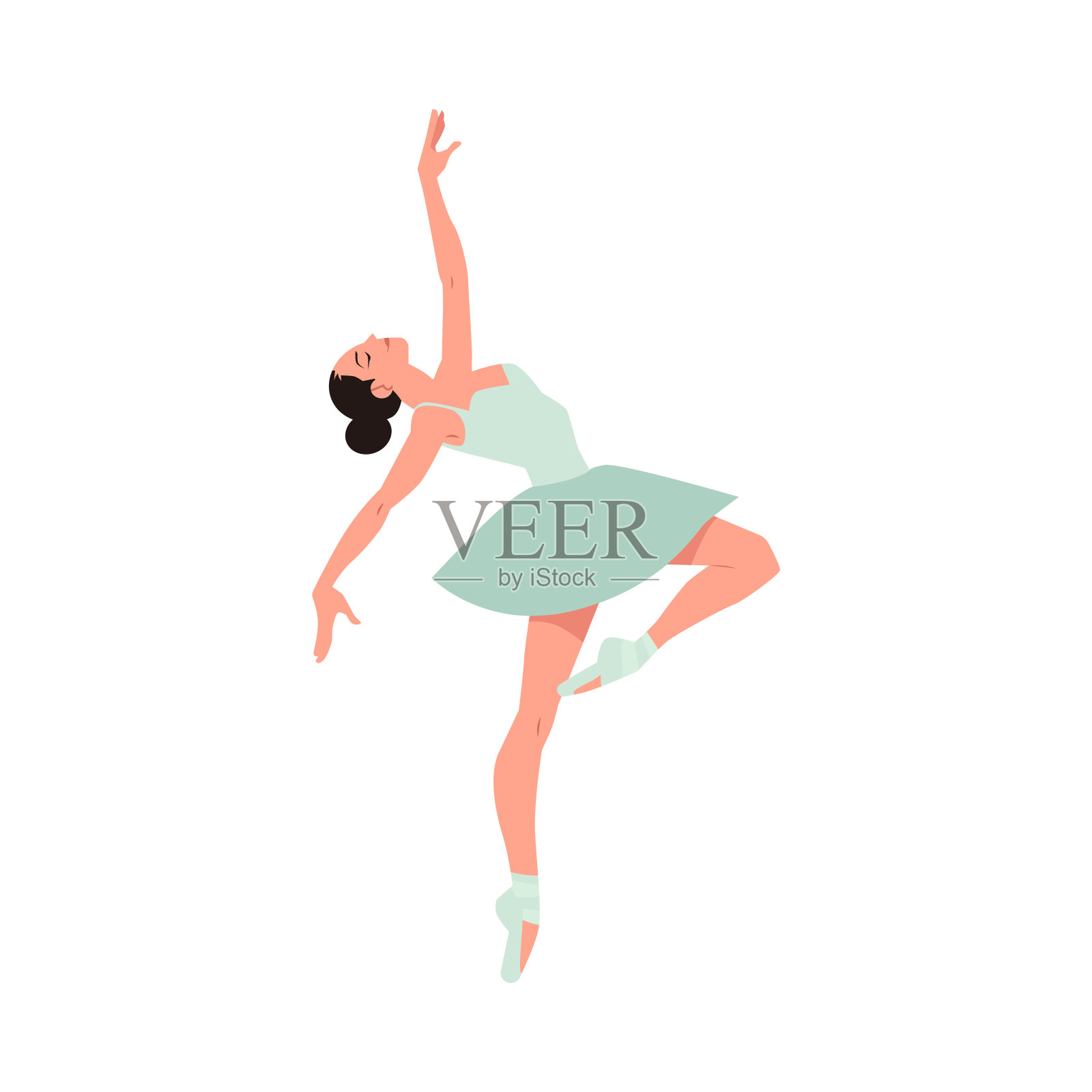 穿着芭蕾舞短裙和尖头鞋跳舞的年轻芭蕾舞者。插画图片素材