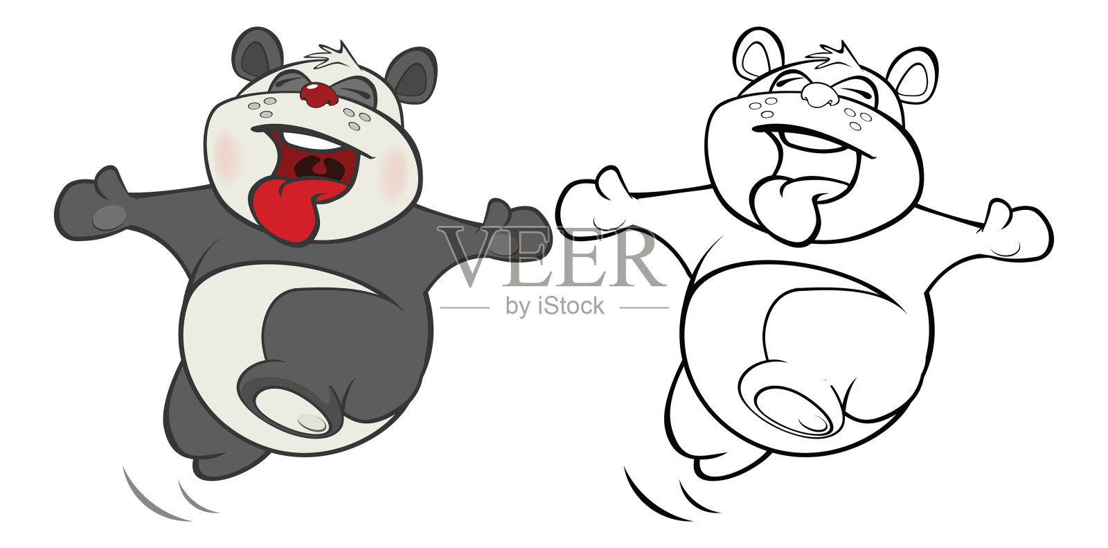 矢量插图一个可爱的卡通人物熊猫为您设计和电脑游戏。着色书大纲集设计元素图片