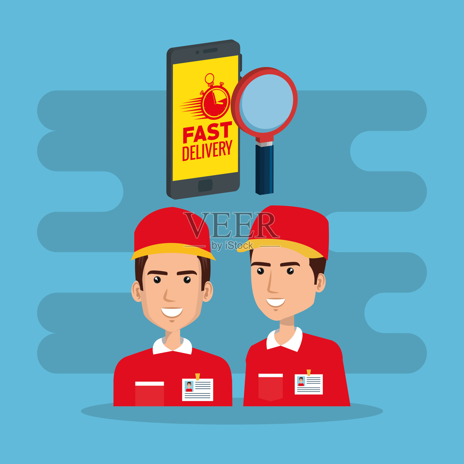 使用智能手机的快递员插画图片素材