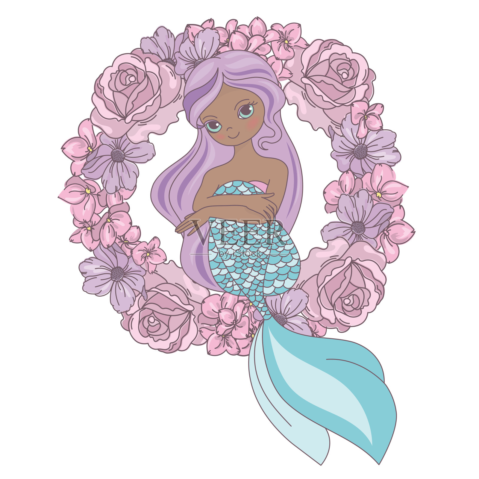 花环美人鱼花海公主矢量插图集插画图片素材