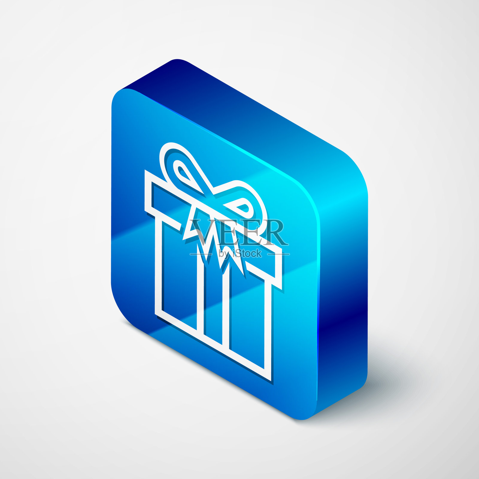 等距礼盒图标孤立在白色背景。蓝色方块按钮。矢量图插画图片素材