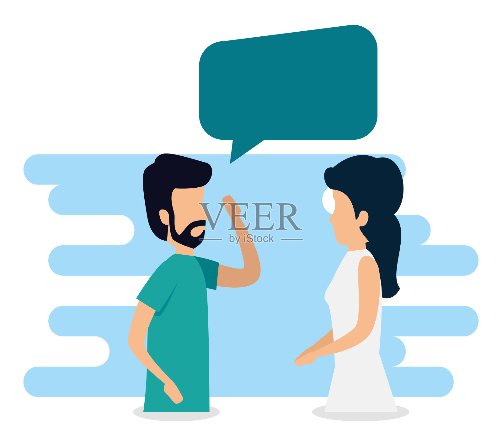 男人和女人用聊天泡泡交流插画图片素材