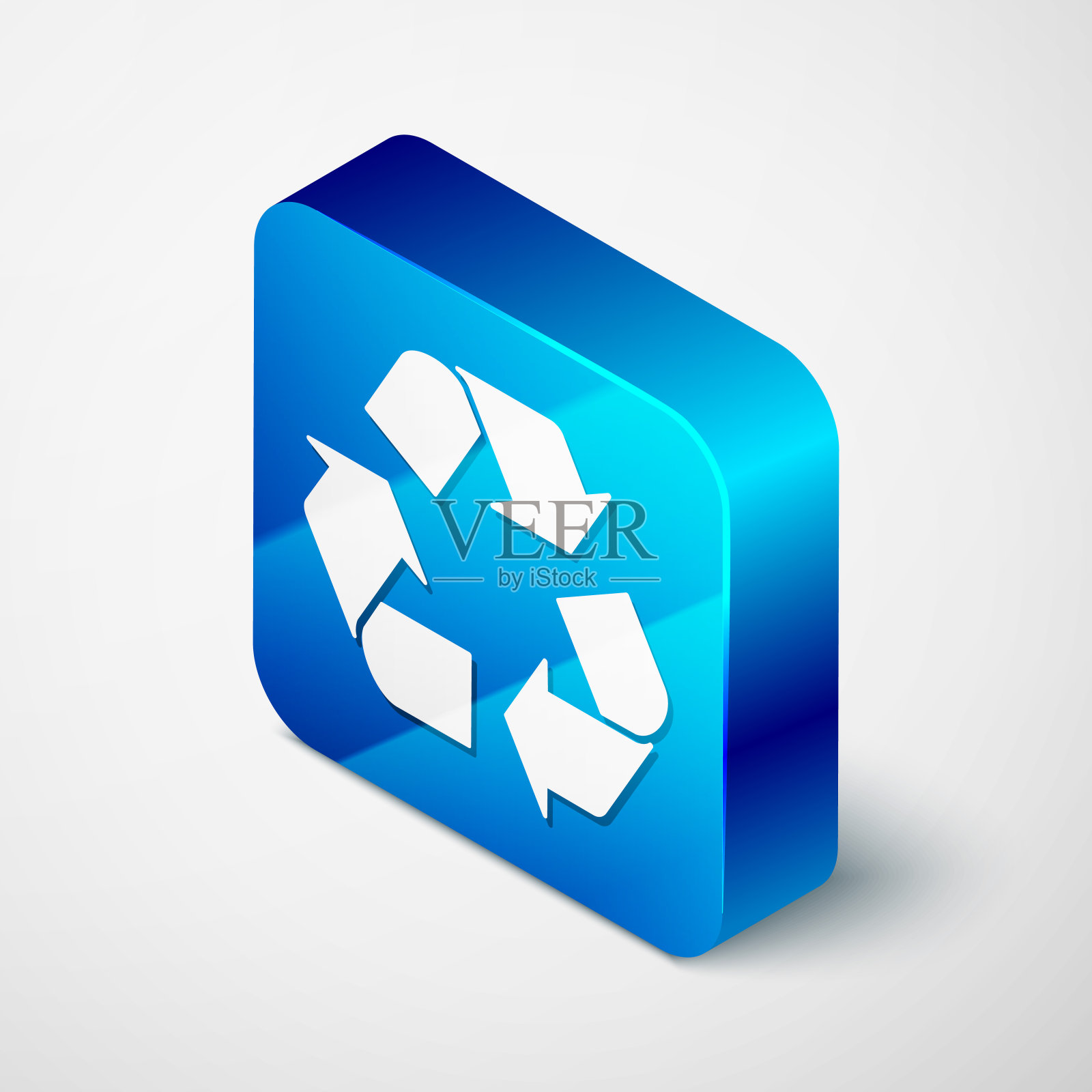 等距回收符号图标孤立在白色背景。圆形箭头图标。环境可回收，走向绿色。蓝色方块按钮。矢量图设计元素图片