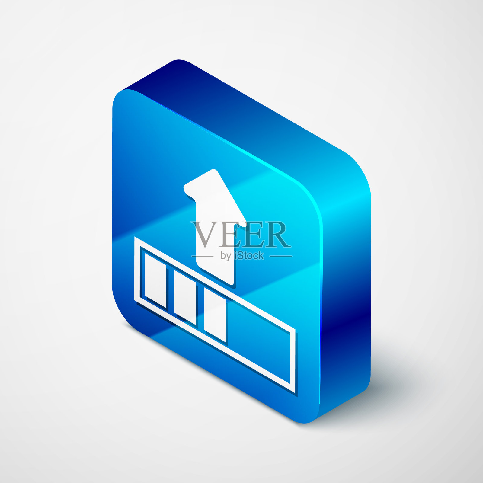 在白色背景上独立加载图标。上传过程中。进度条图标。蓝色方块按钮。矢量图图标素材