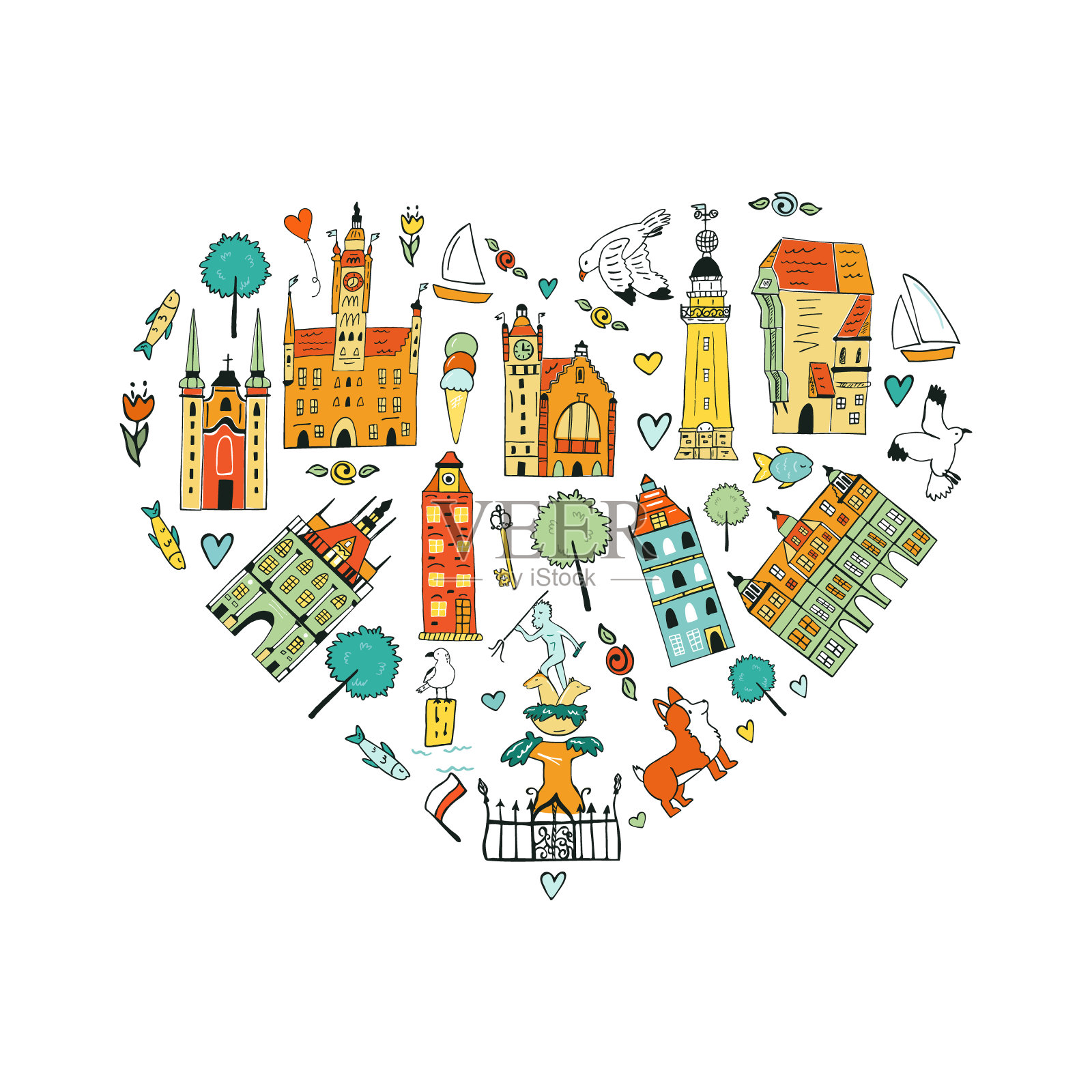 格但斯克手绘抽象设计。插画图片素材