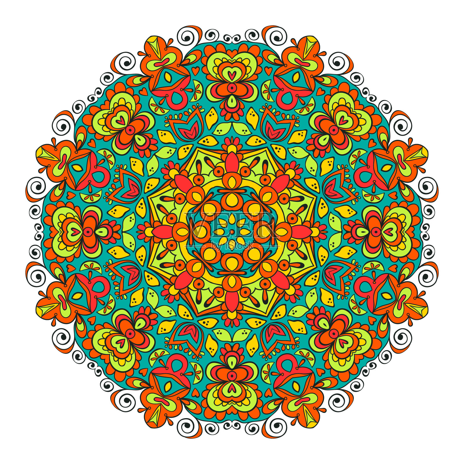 圆形矢量彩色手绘曼荼罗插画图片素材