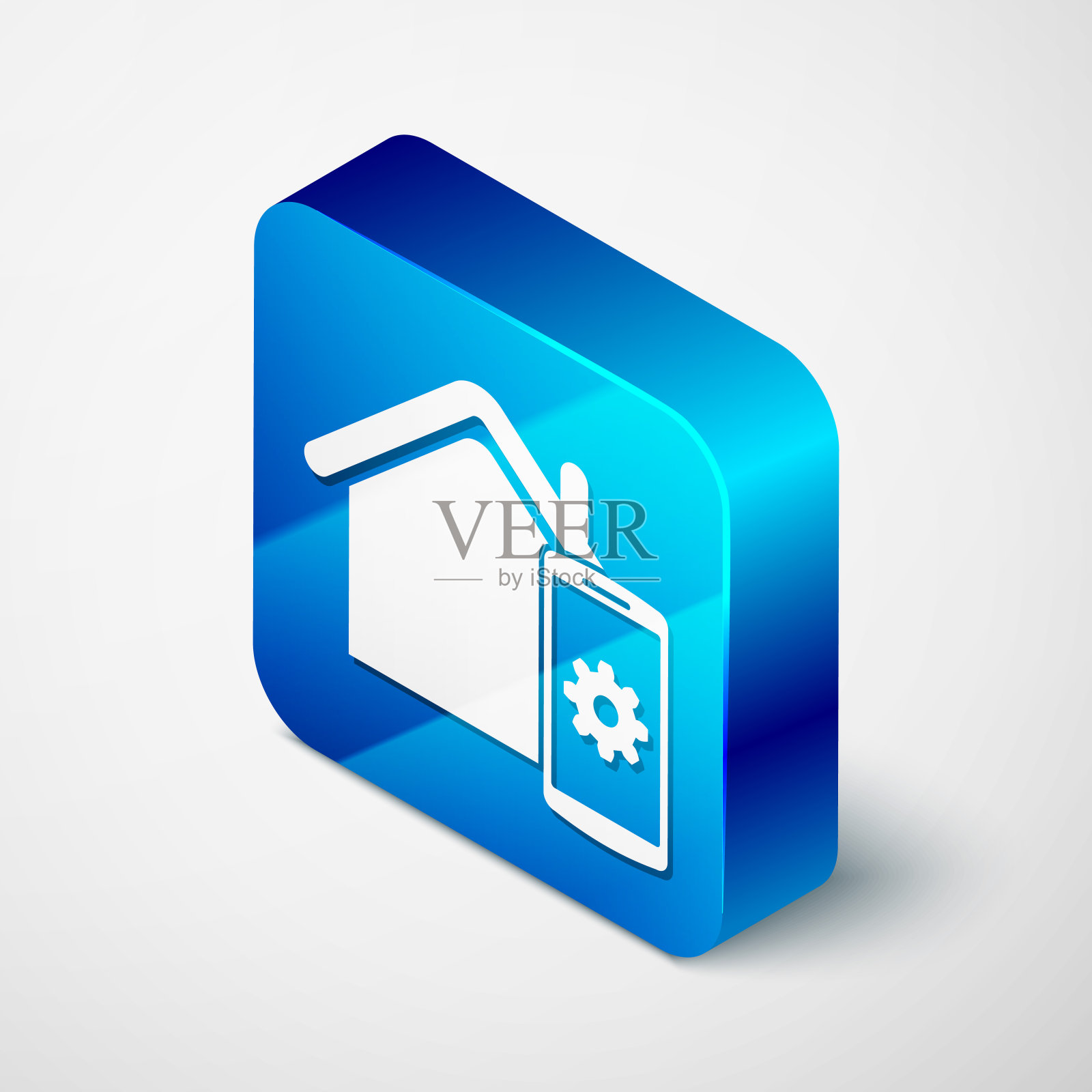 等距智能家居-远程控制系统图标隔离在白色背景。蓝色方块按钮。矢量图图标素材