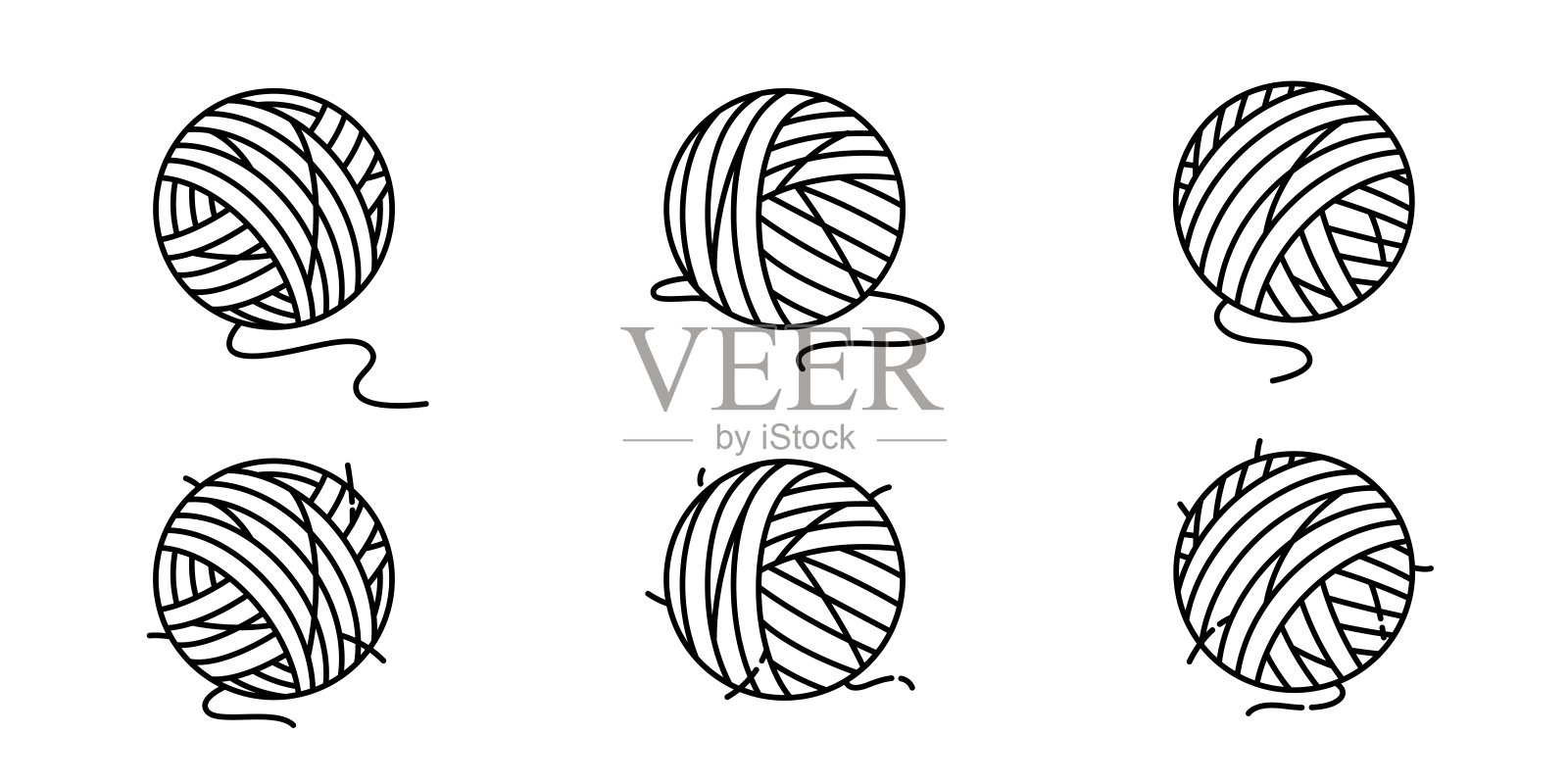 纱线球矢量图标球的纱线针织针猫玩具符号卡通插图涂鸦插画图片素材