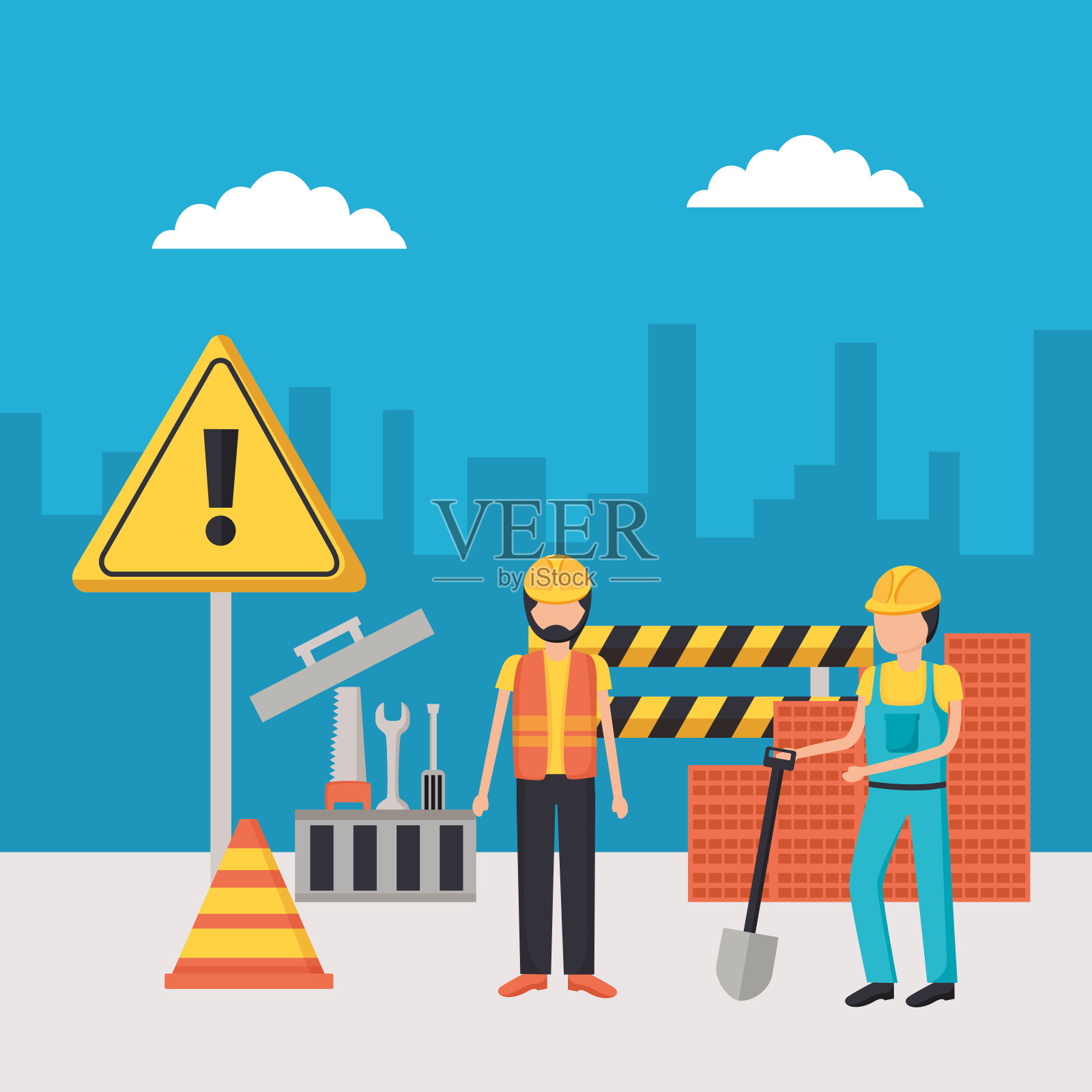 工人施工设备插画图片素材