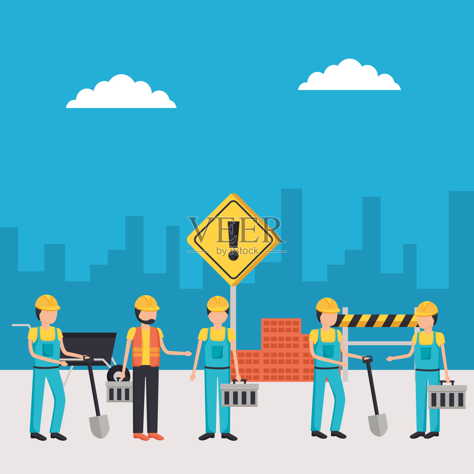 工人施工设备插画图片素材