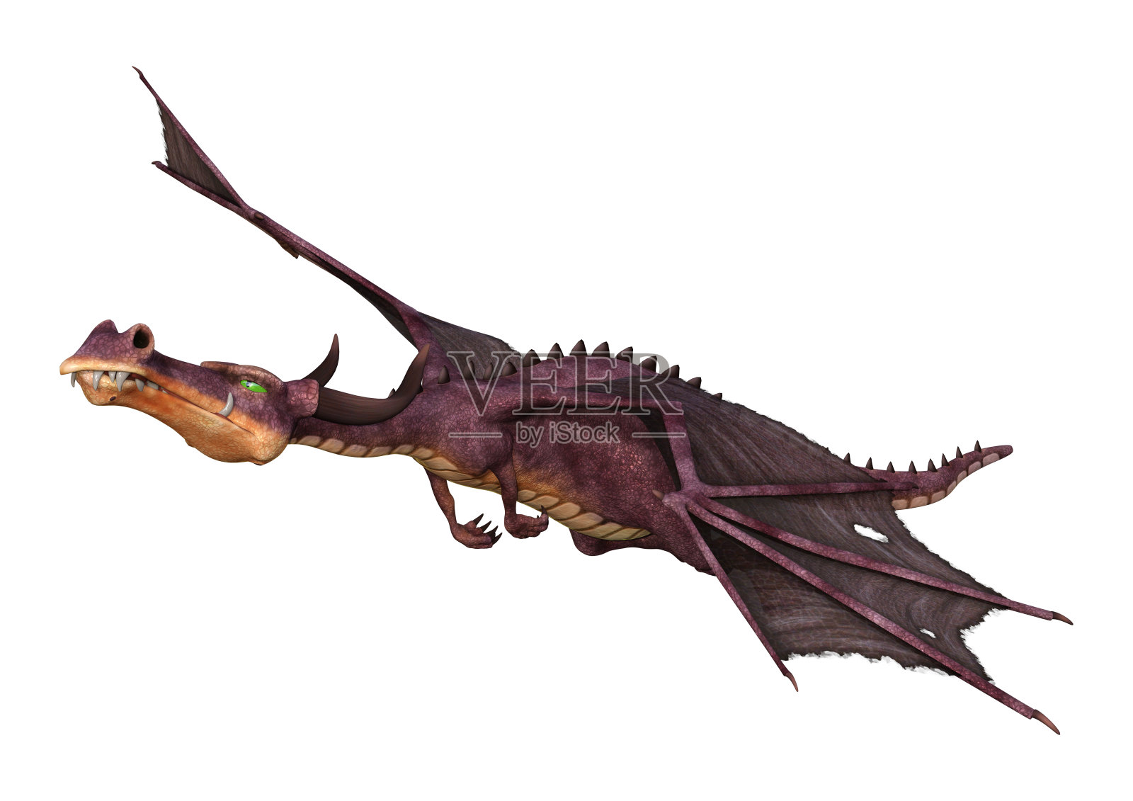 3D插图幻想龙在白色插画图片素材