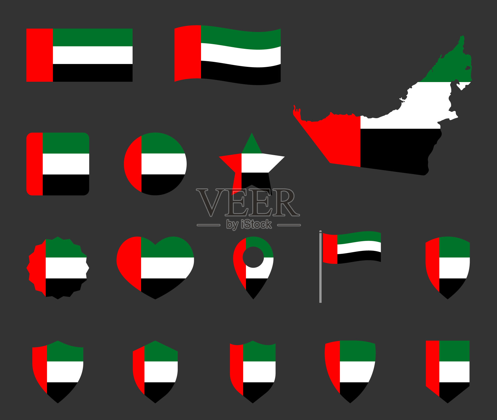 阿拉伯联合酋长国国旗图标集，阿联酋国旗象征插画图片素材
