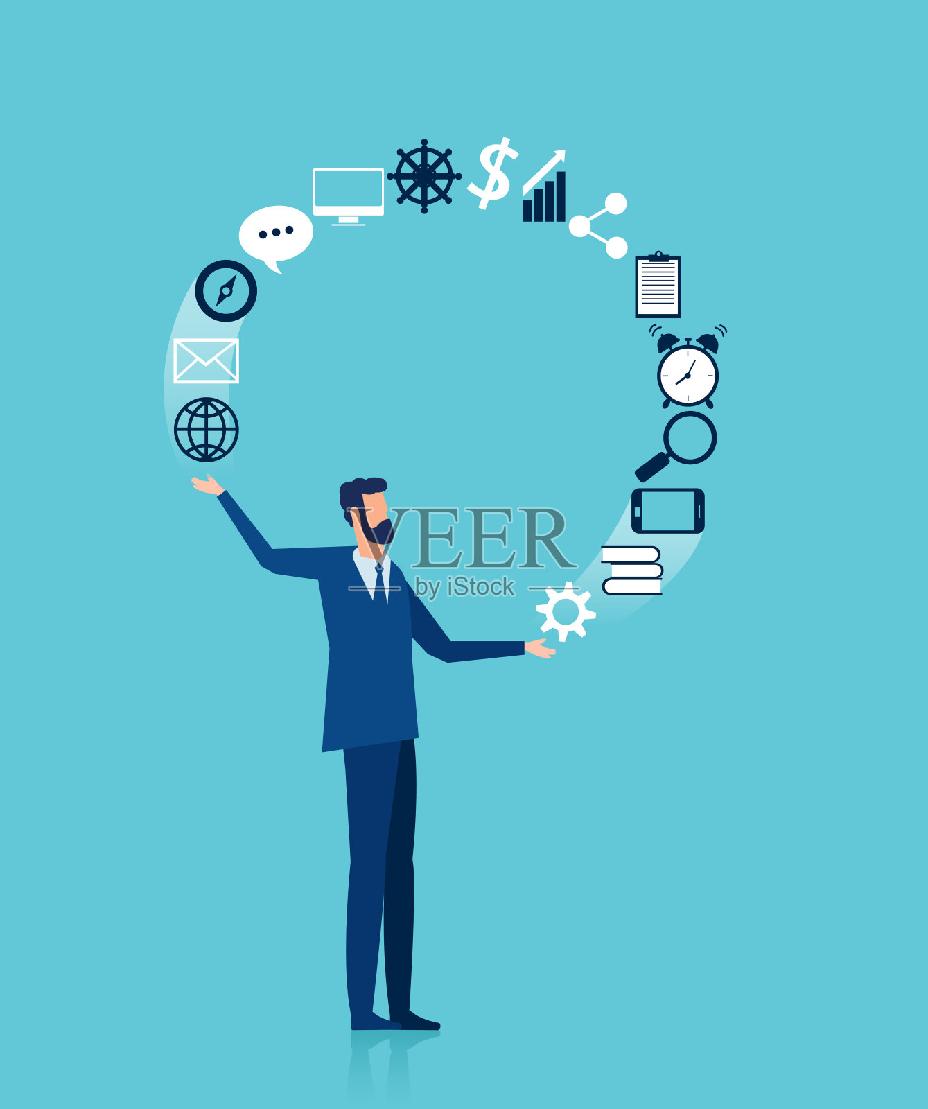 一个商人的向量戏法的商业图标。商业中多任务处理的概念插画图片素材