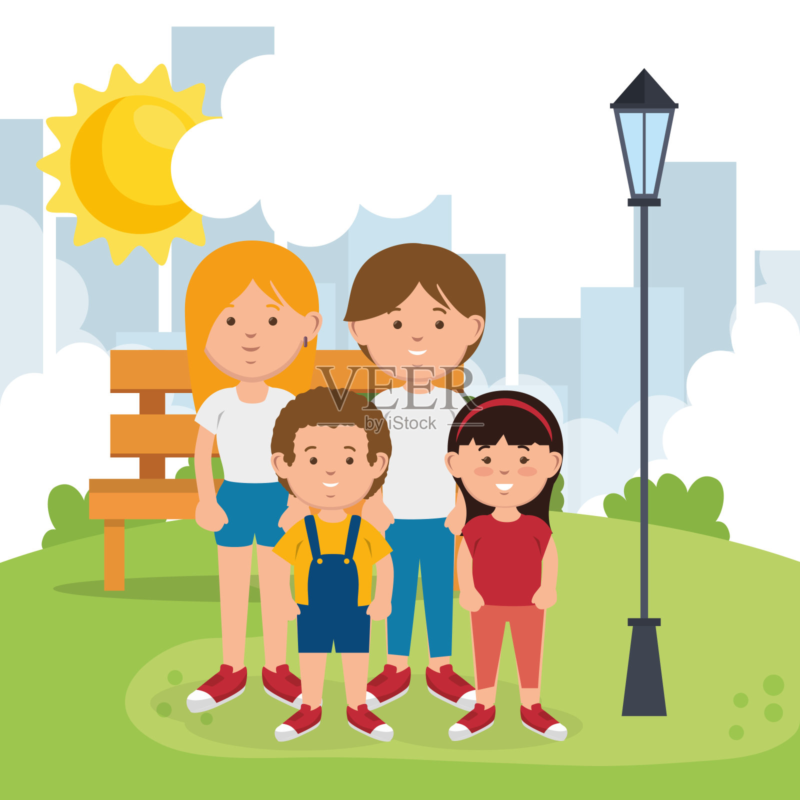 公园人物的家庭成员插画图片素材
