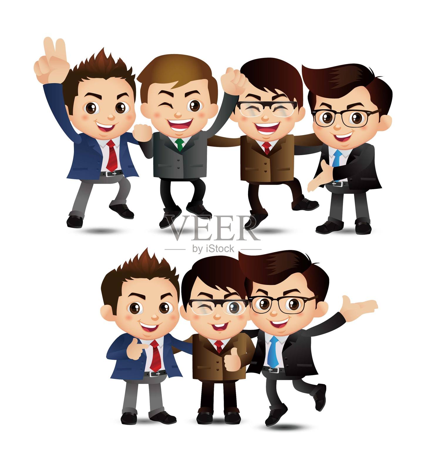 Friends Characters Set Vector。爱笑的朋友，办公室同事。插画图片素材