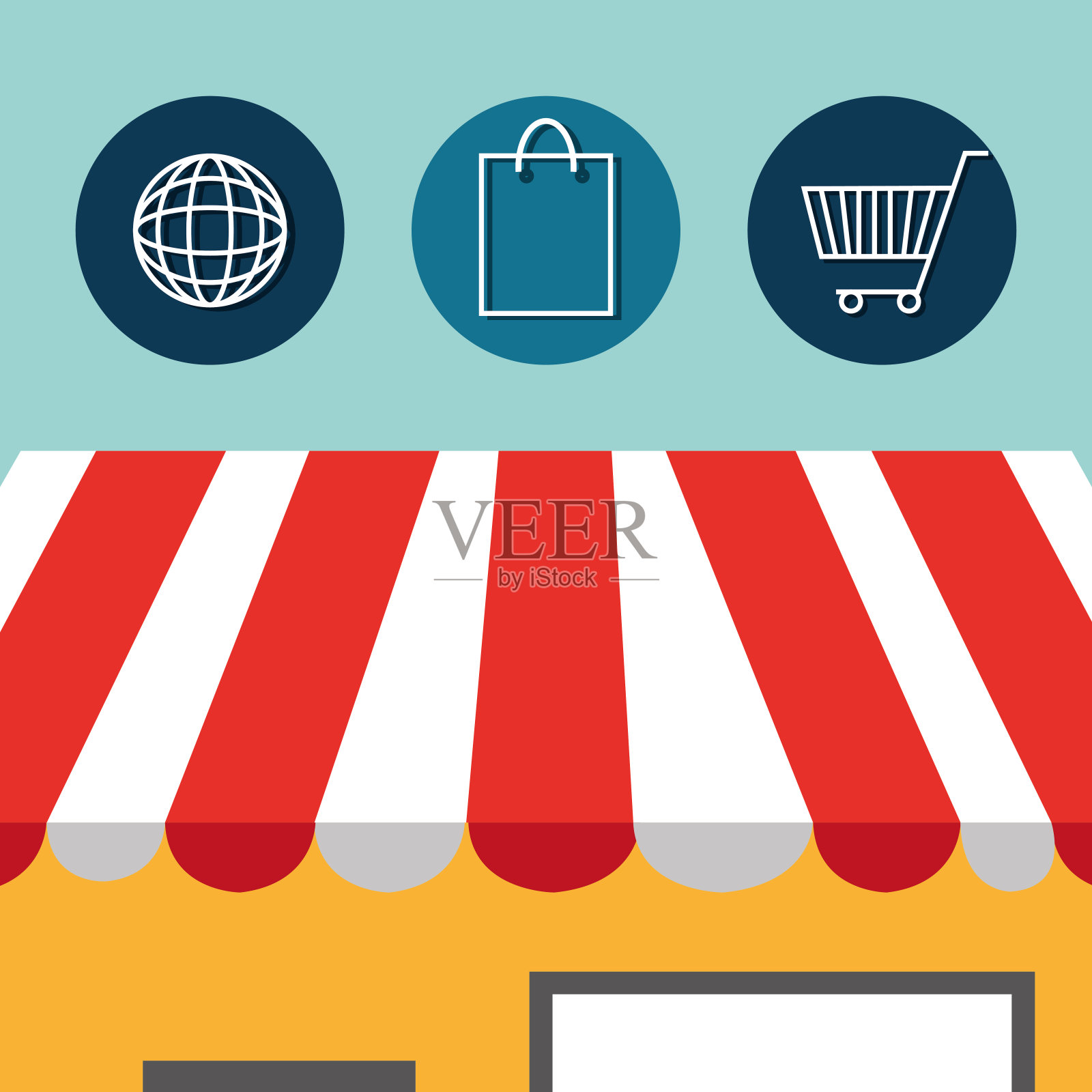 网上购买与商店大楼插画图片素材