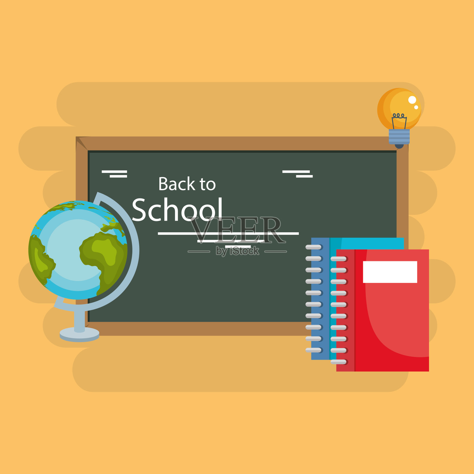 带学习用品的黑板插画图片素材