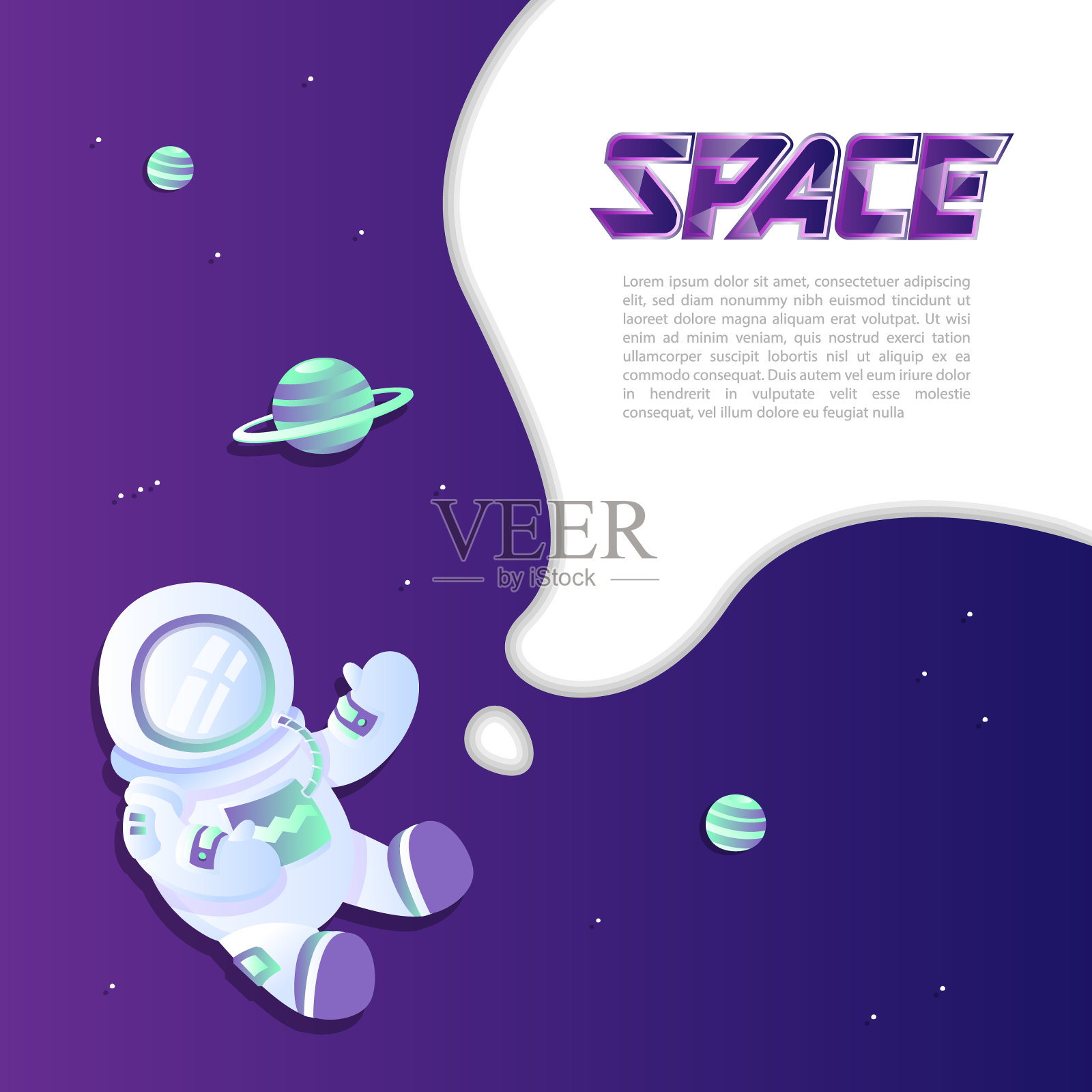 空间探索模板。宇航员和有星系背景的行星。宇宙旗帜。插画图片素材