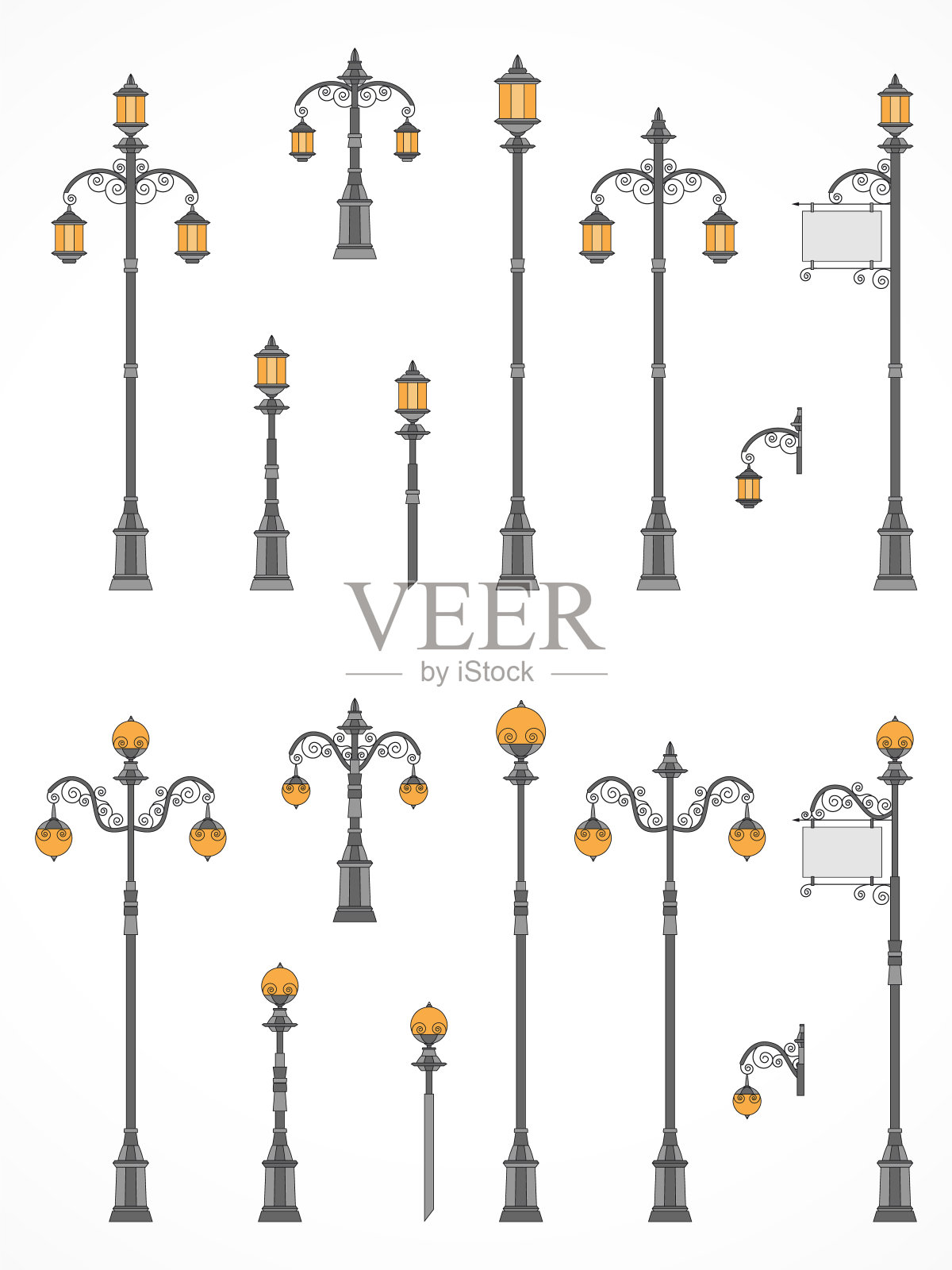 向量街灯组。设计元素图片