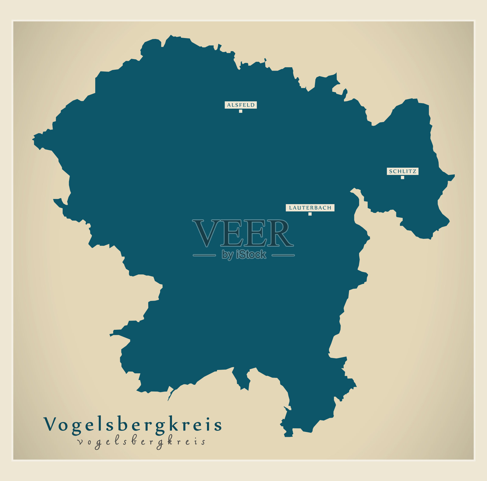 现代地图- Vogelsbergkreis县黑森DE插画图片素材