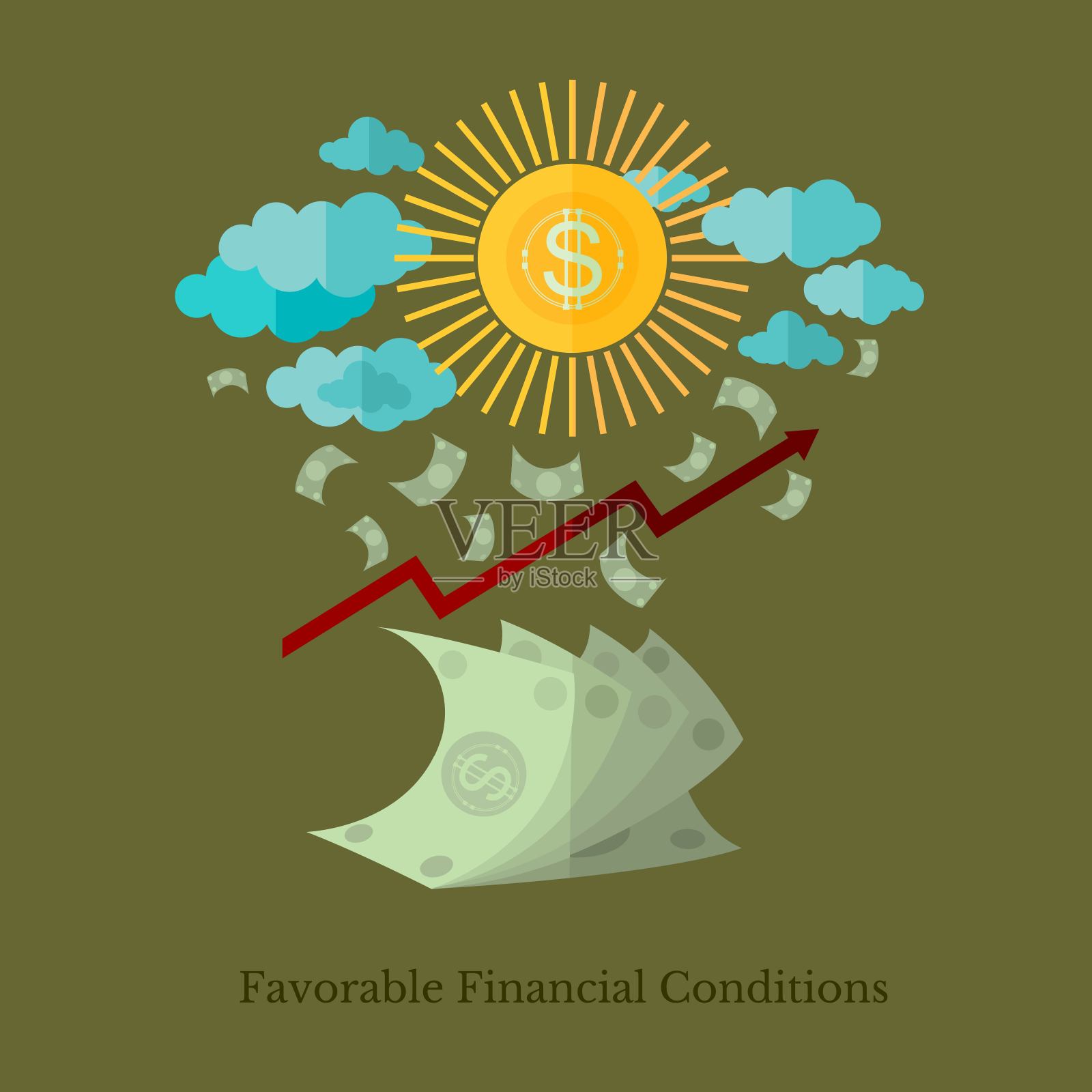平面设计业务说明有利的财务条件，例如天气插画图片素材
