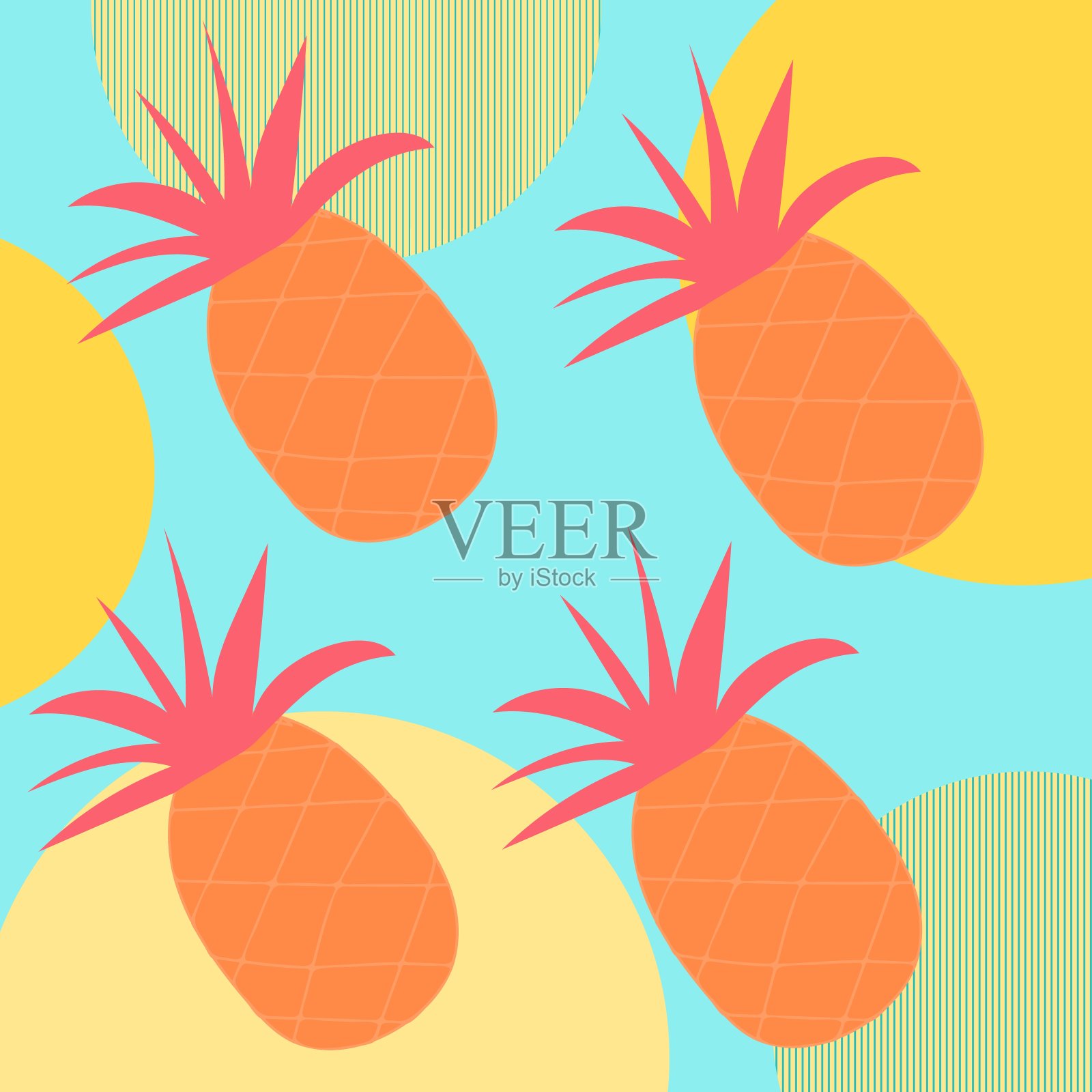 孟菲斯风格的设计。孟菲斯，无论什么目的都是伟大的设计。自然背景。几何印花。菠萝水果。孟菲斯图案背景。神圣几何背景。明亮的颜色。插画图片素材