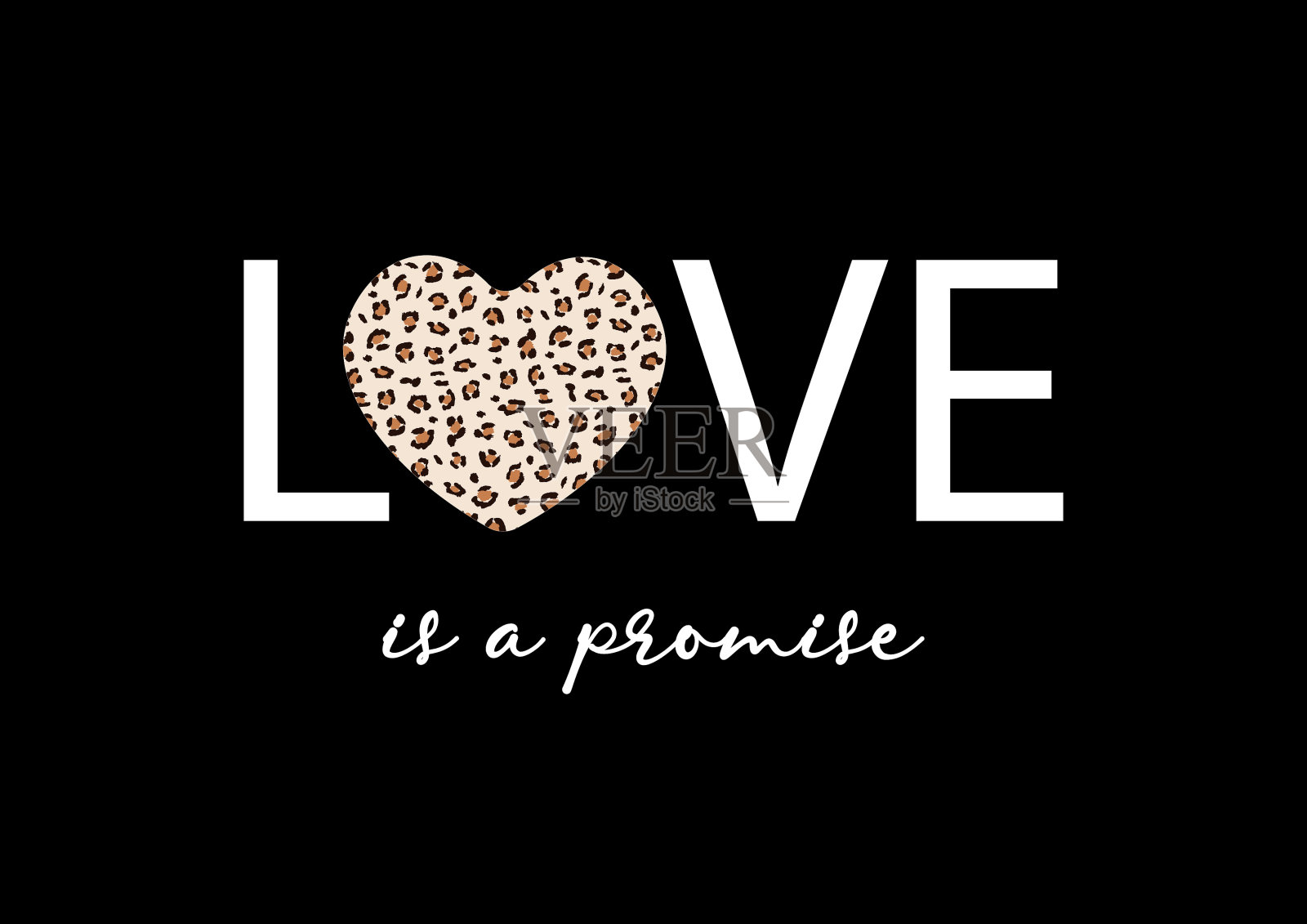 装饰爱文字与心形豹纹时尚印花设计元素图片