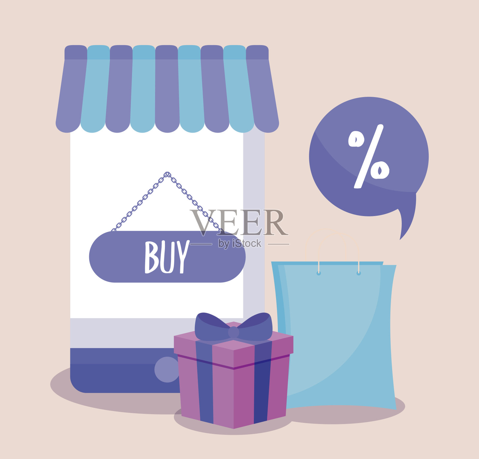 电子商务在线智能手机和图标插画图片素材