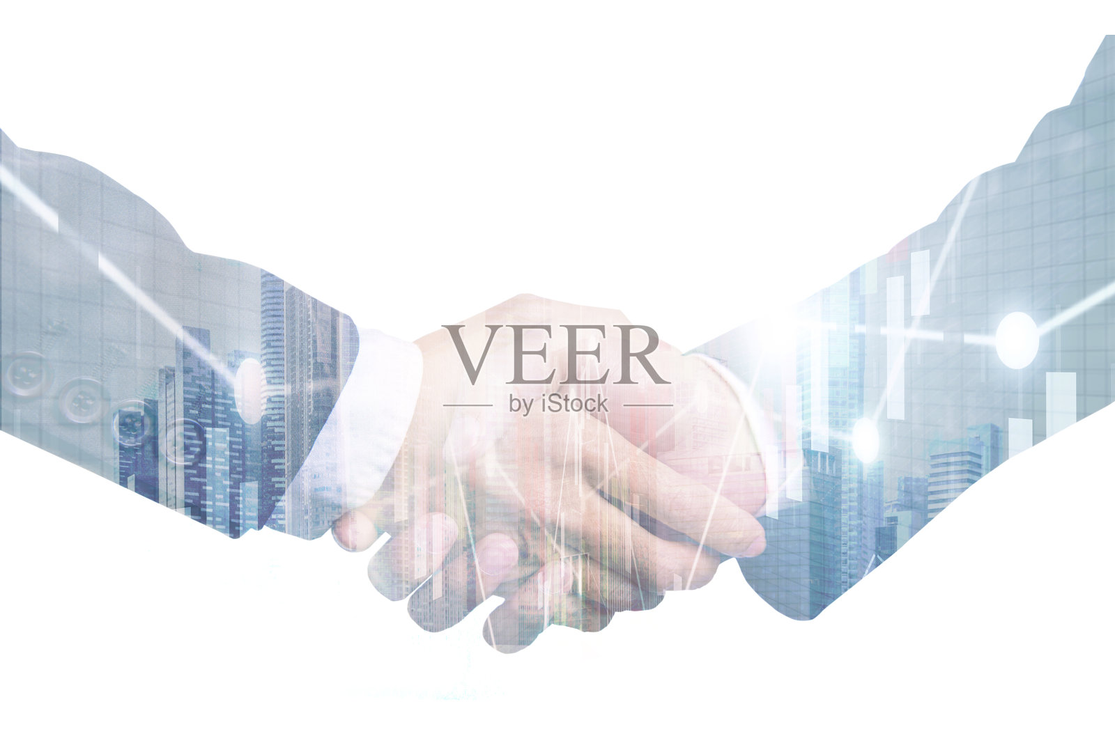 双重曝光业务合作伙伴握手和展示股票市场投资交易，业务分析财务统计财务概念照片摄影图片