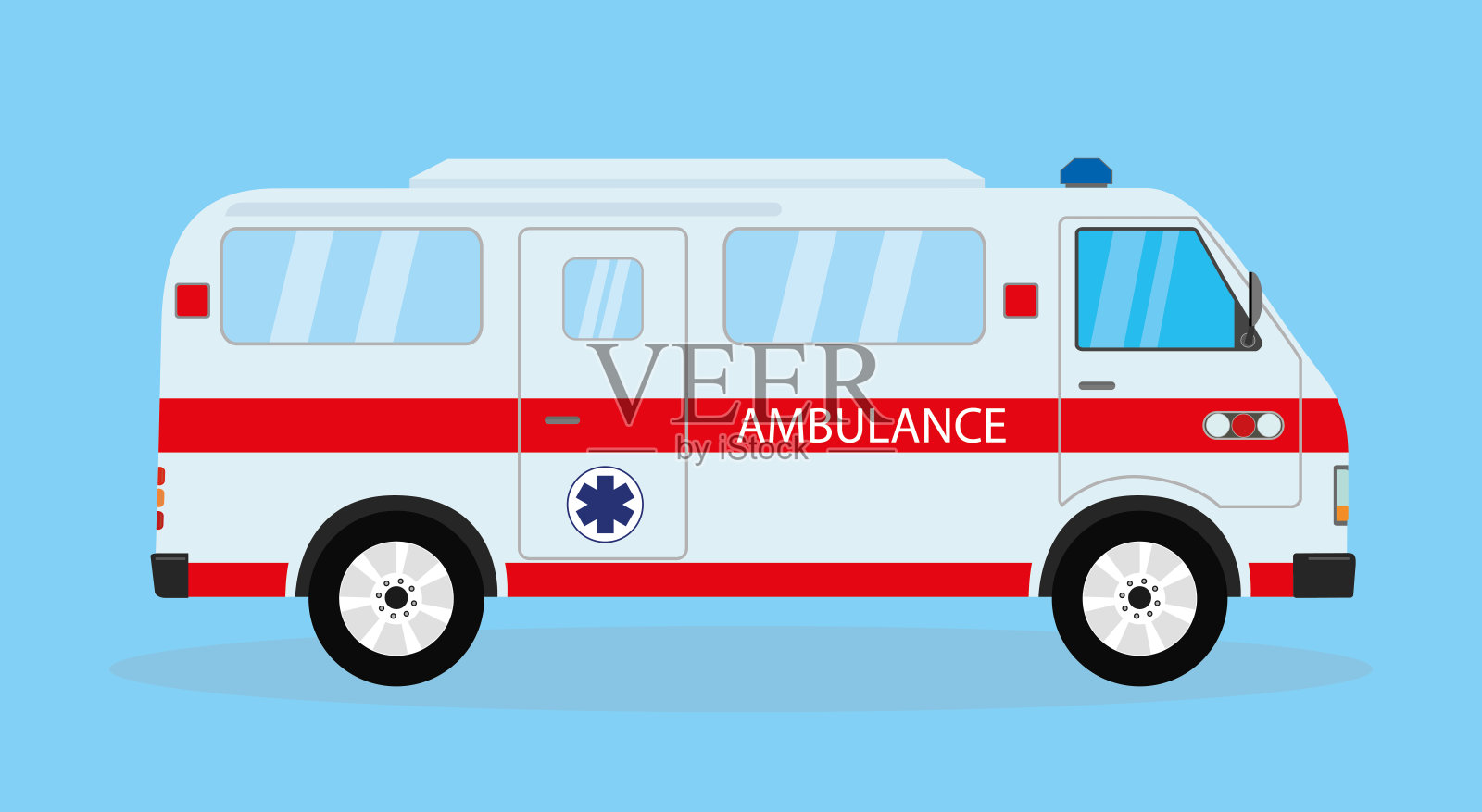 救护车，现代车辆，在蓝色背景下孤立插画图片素材