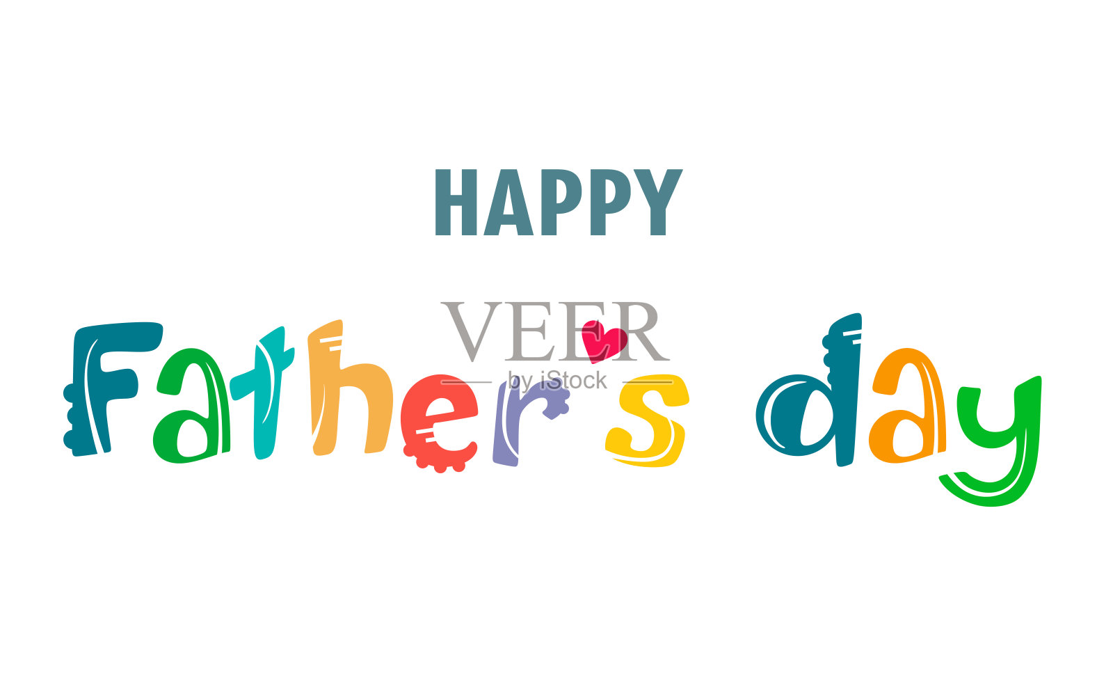 祝您父亲节快乐。矢量卡通和明亮的手写文字在白色背景。插画图片素材