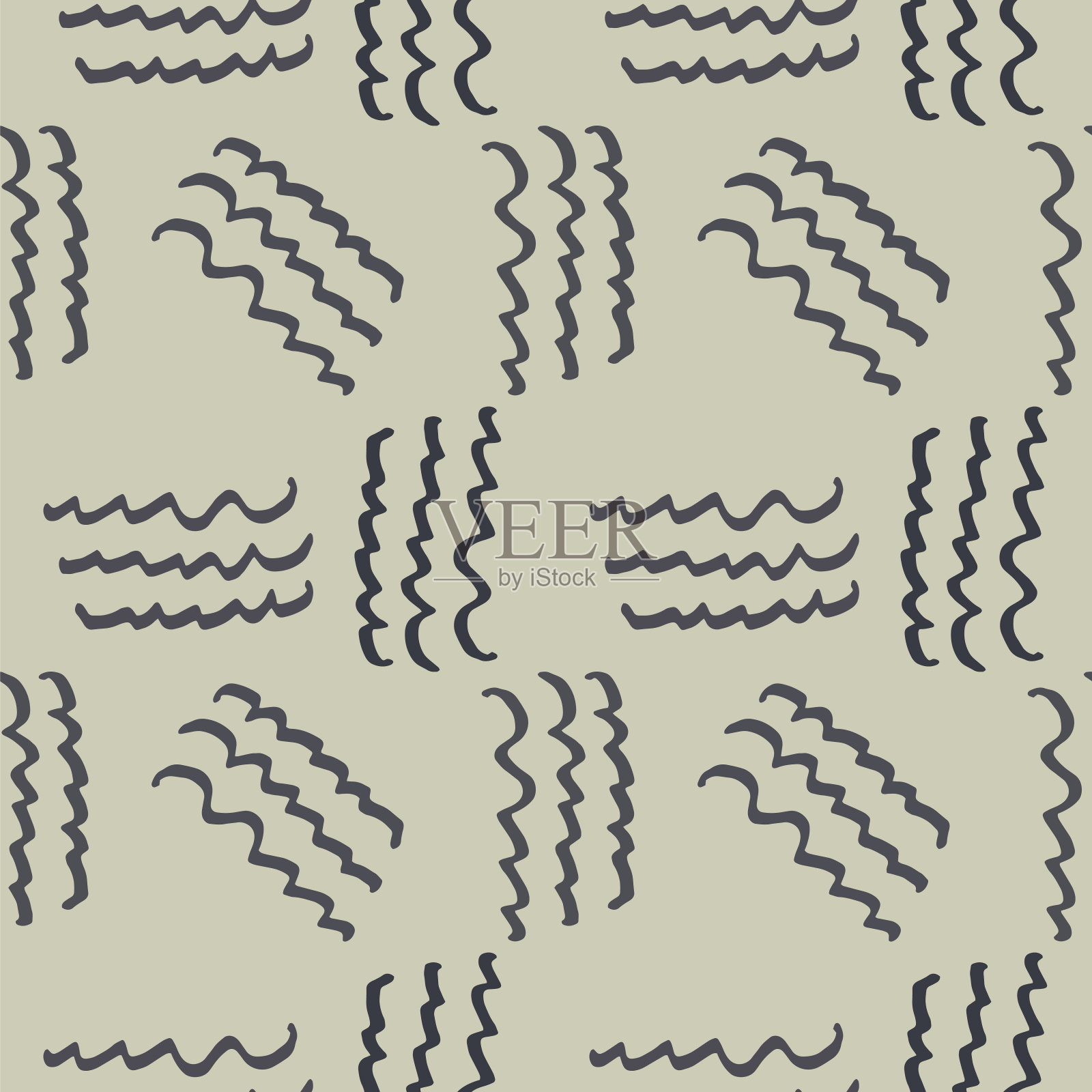 手绘装饰元素灰色无缝图案。插画图片素材