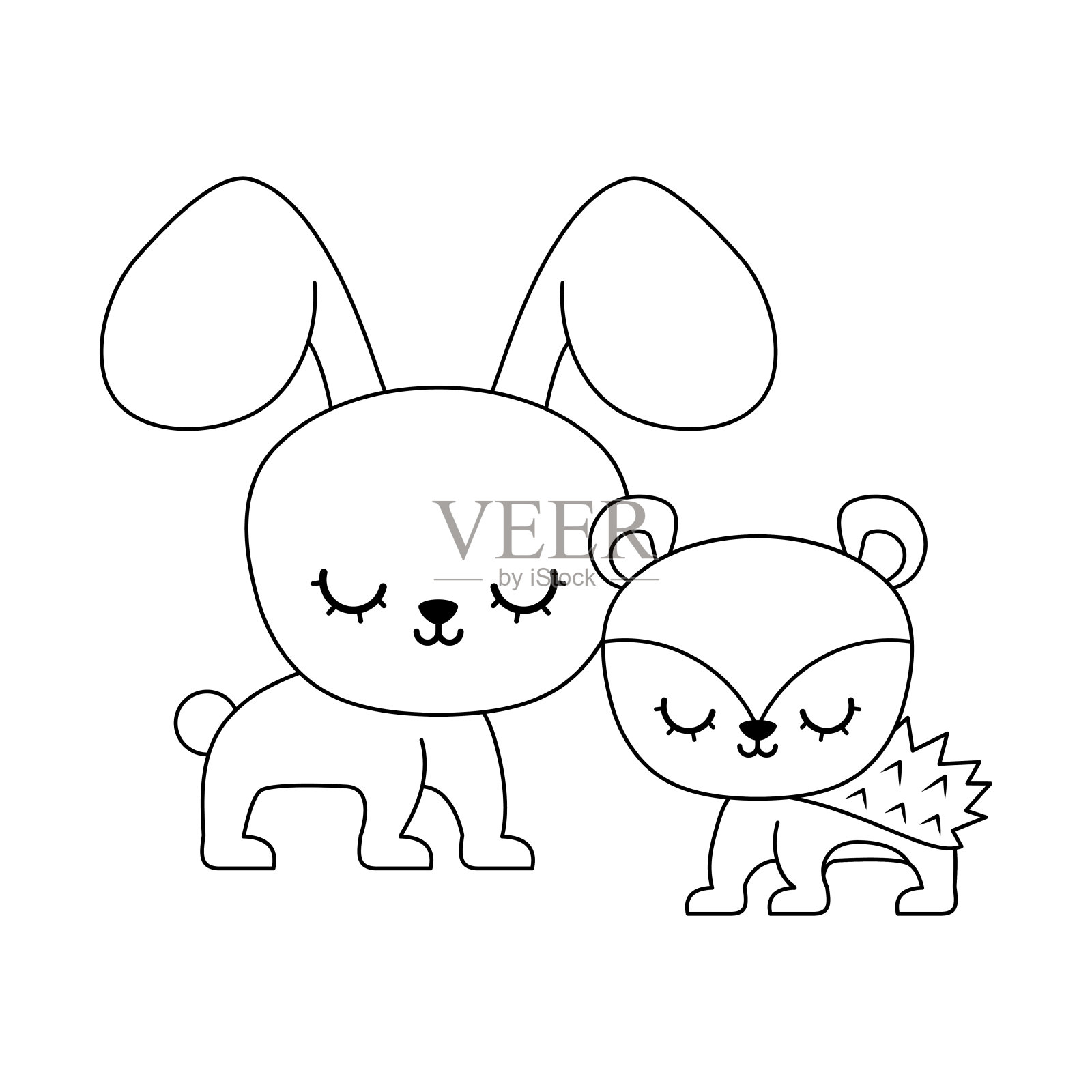 可爱的豪猪和兔子动物插画图片素材