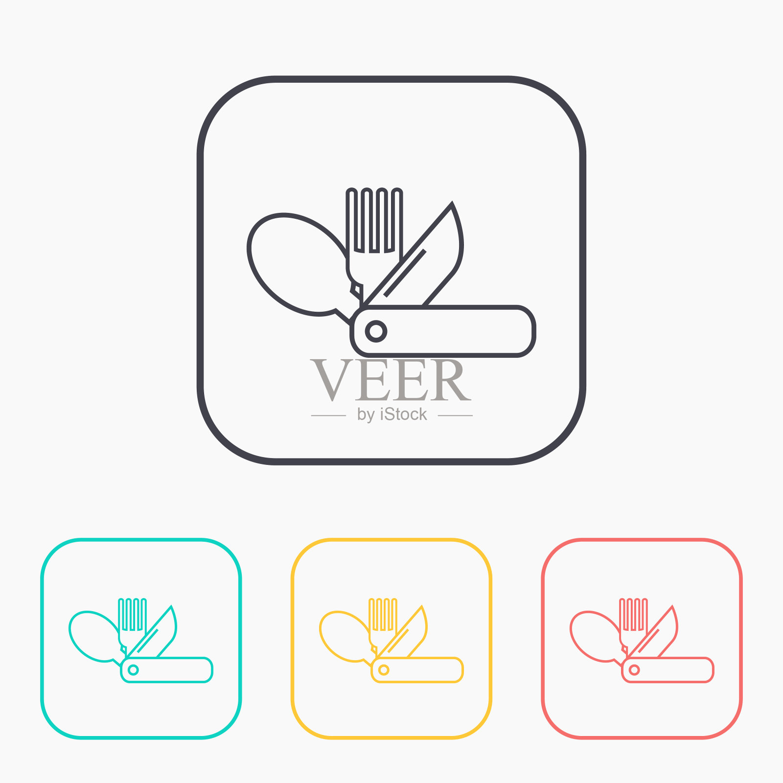 瑞士旅游刀插图。露营矢量轮廓图标图标素材