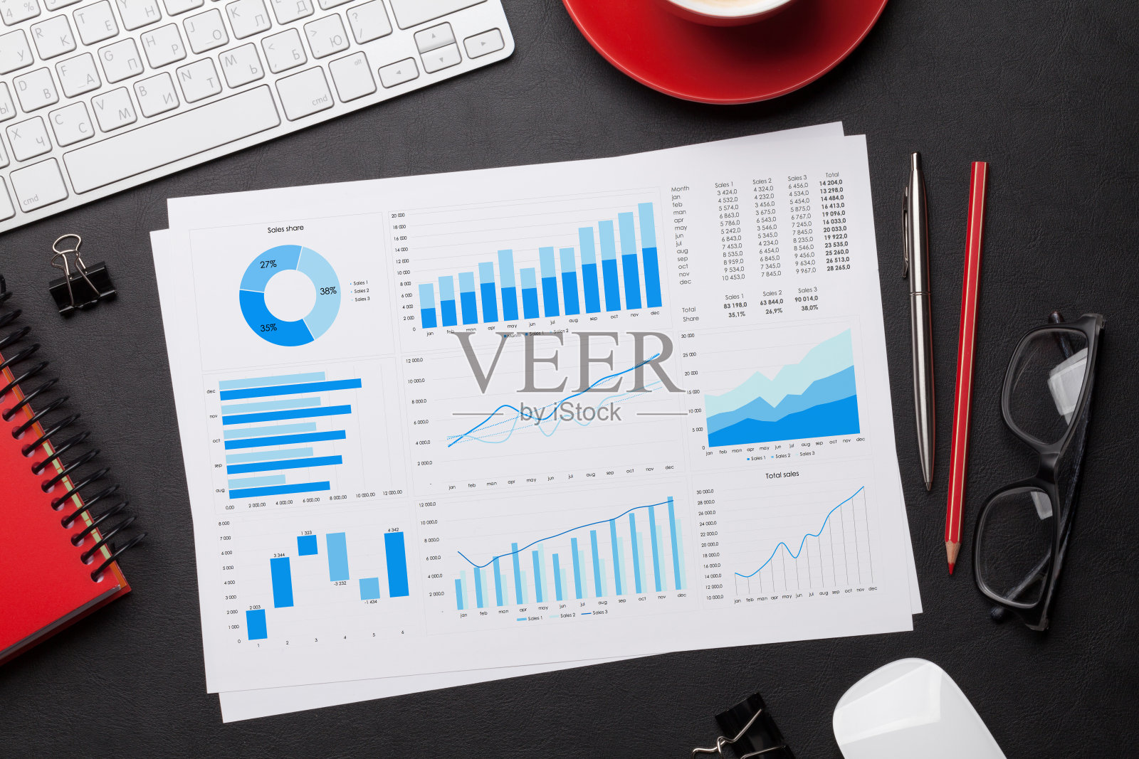 办公室工作场所表与报告页照片摄影图片