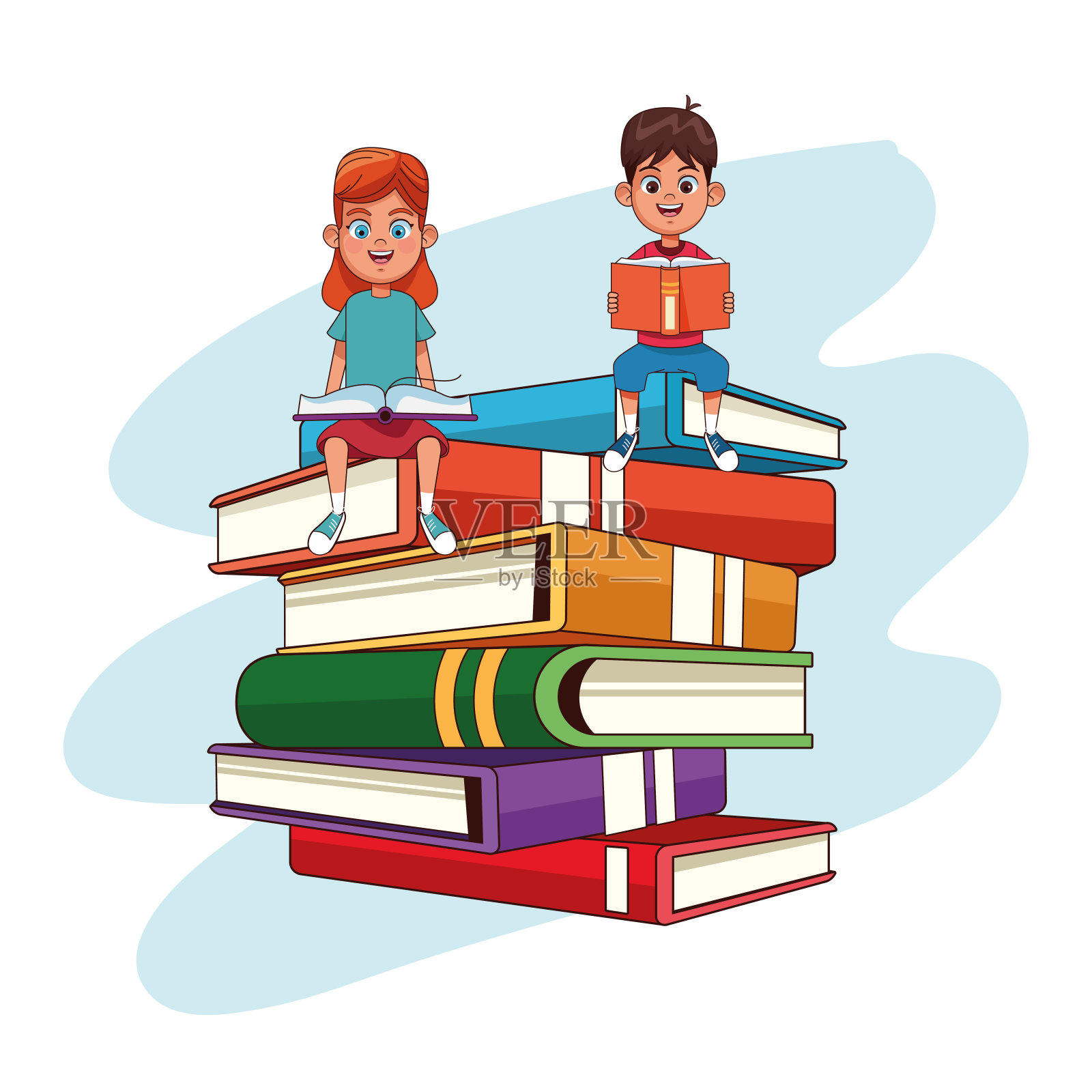 儿童和书籍卡通插画图片素材