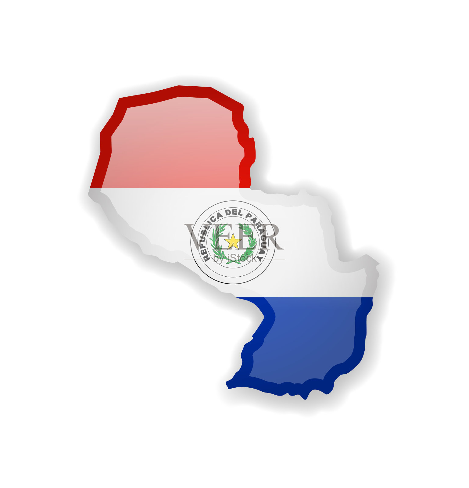 巴拉圭国旗和轮廓的国家在一个白色的背景。插画图片素材