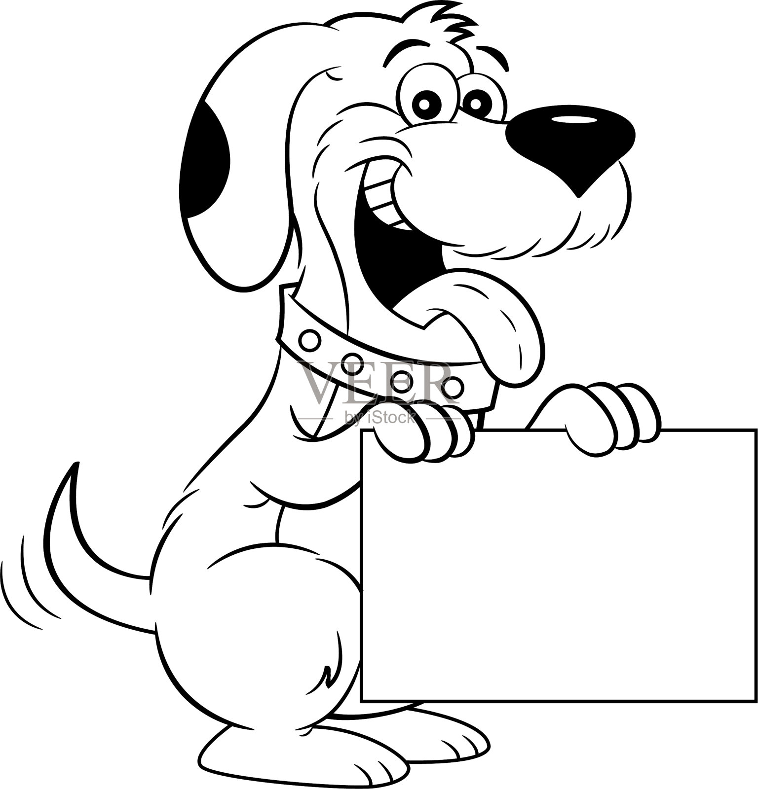 卡通狗坐起来，举着一个牌子。插画图片素材