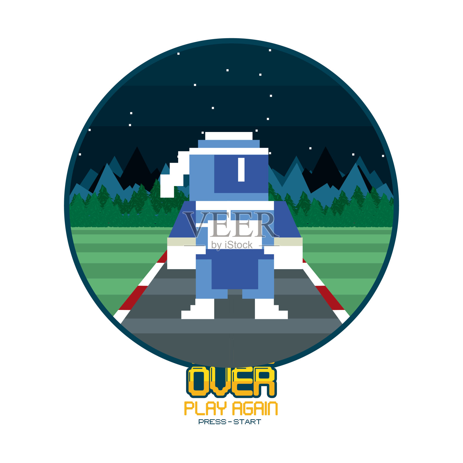 复古电子游戏屏幕街机背景卡圆形框架插画图片素材