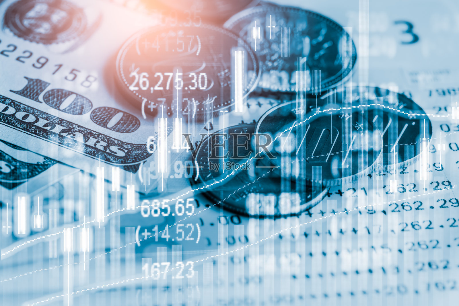 股票市场或外汇交易图形和烛台图表适合金融投资的概念。经济趋势背景的商业理念和所有的艺术作品设计。抽象的金融背景。照片摄影图片