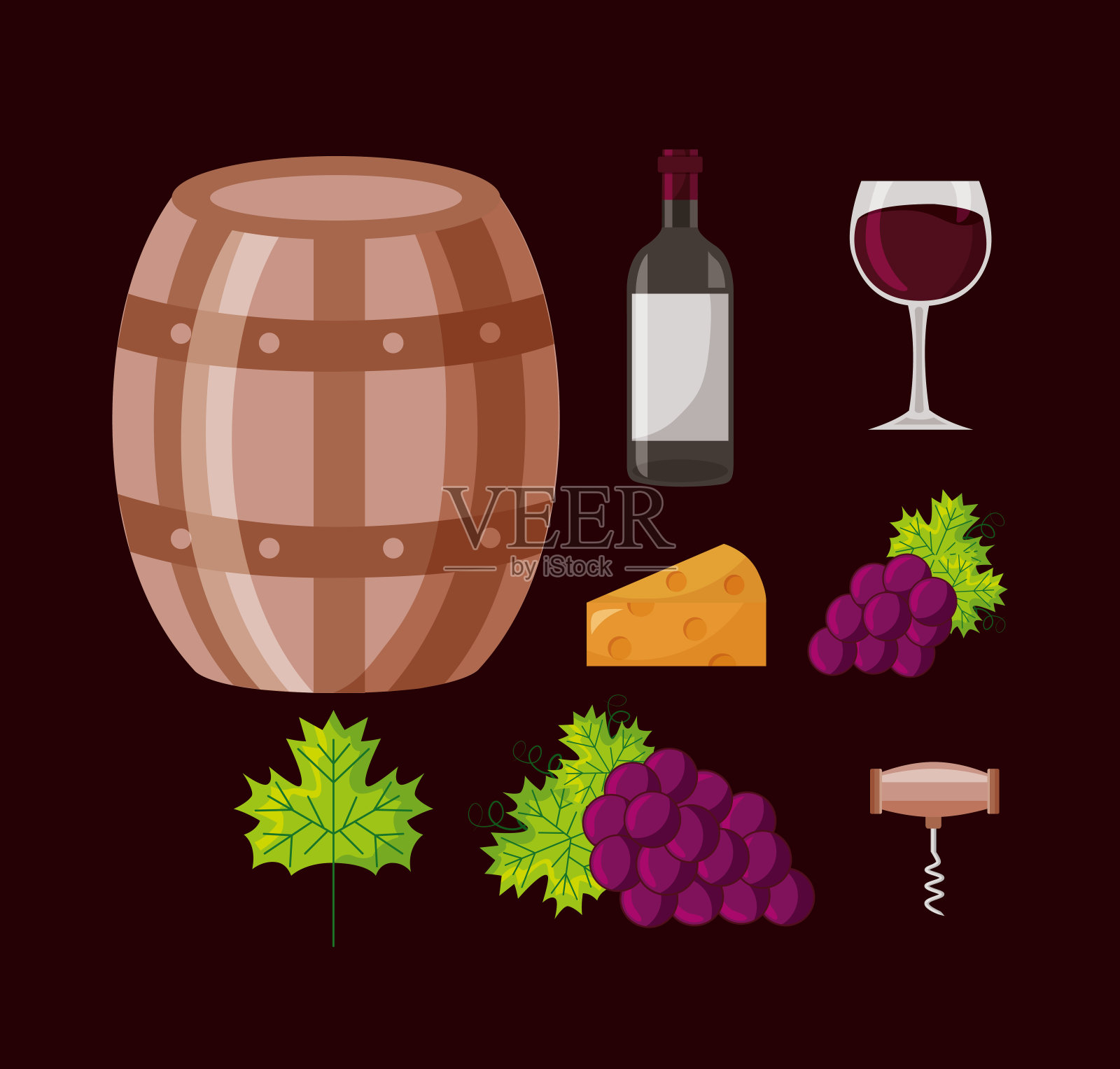 葡萄酒瓶桶收藏插画图片素材