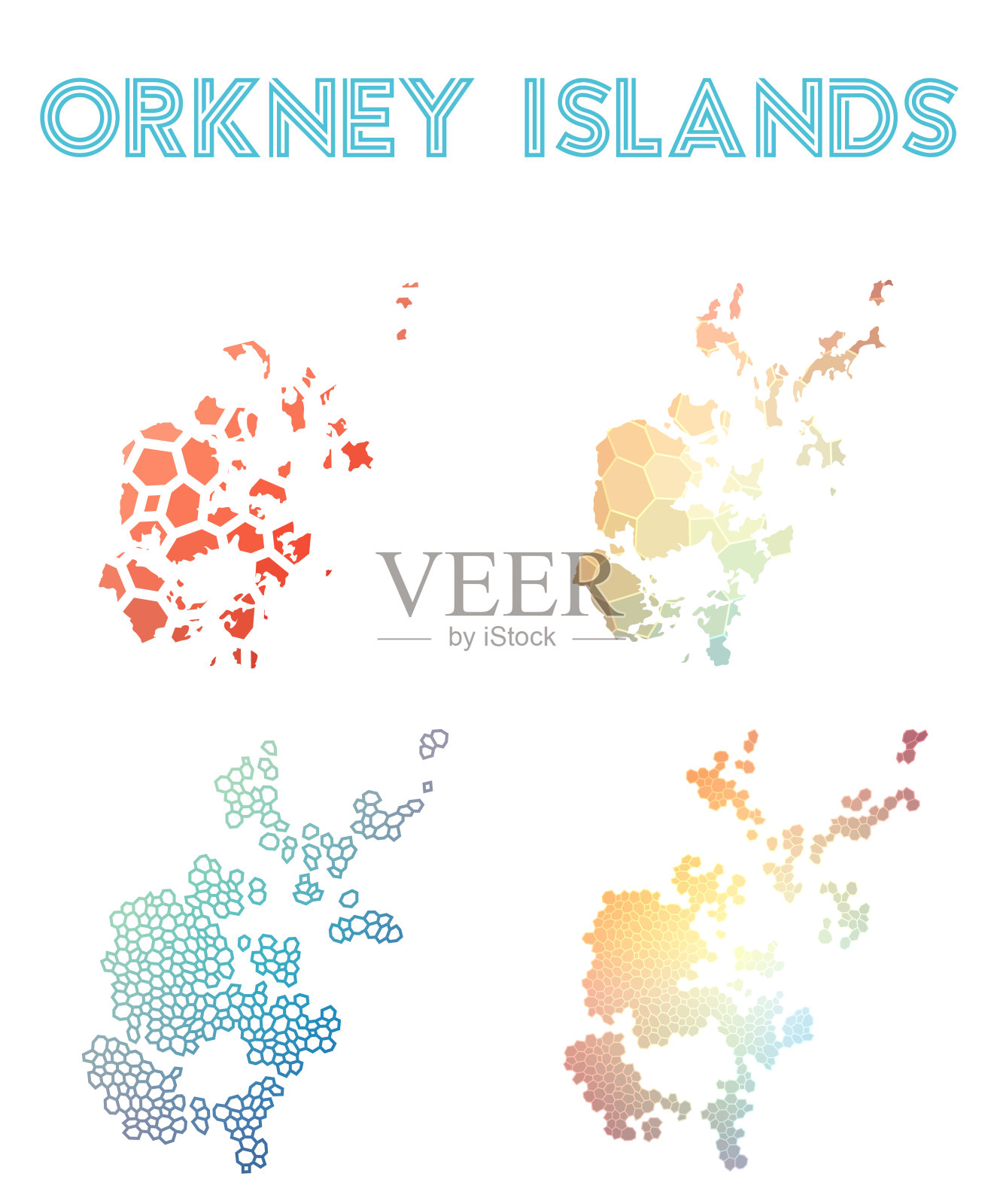 奥克尼群岛多边形岛屿地图。插画图片素材