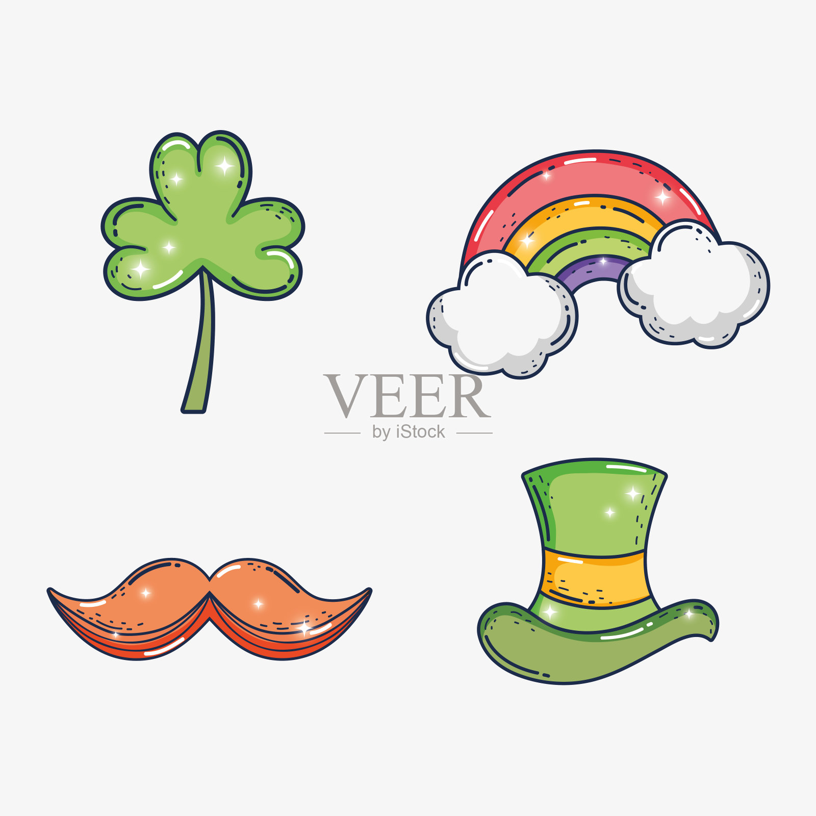 戴上三叶草和小胡子的圣帕特里克帽插画图片素材