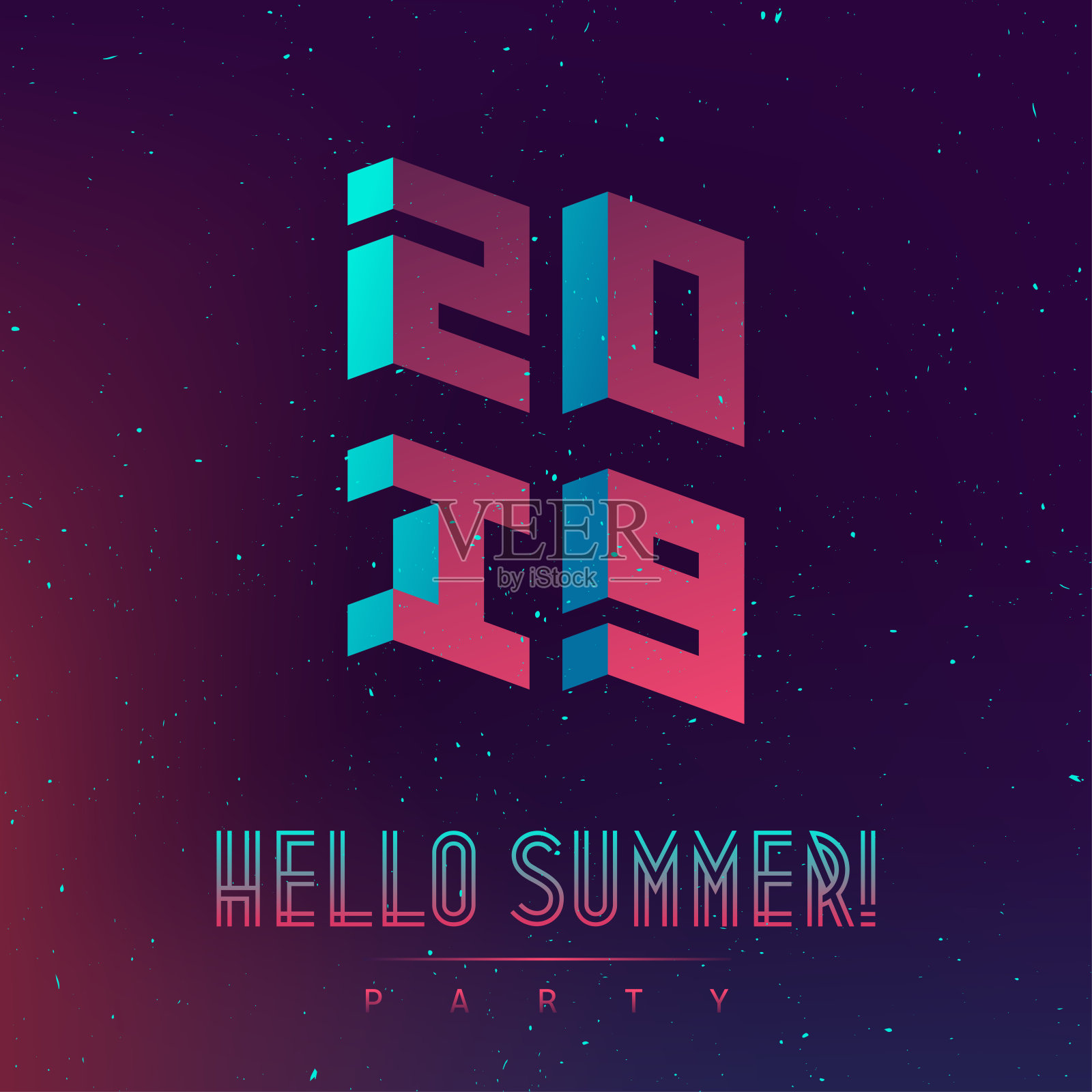 Hallo New Summer 2019派对。未来抽象设计海报与3d元素和渐变。适用于封面、海报、音乐海报、dj传单和横幅设计。欢迎来到未来。设计模板素材