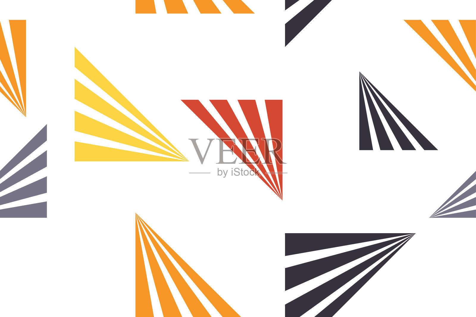 无缝，抽象的背景图案与条纹形成三角形形状。有趣的现代矢量艺术。灰色，橙色，黄色和黑色的白色背景。插画图片素材